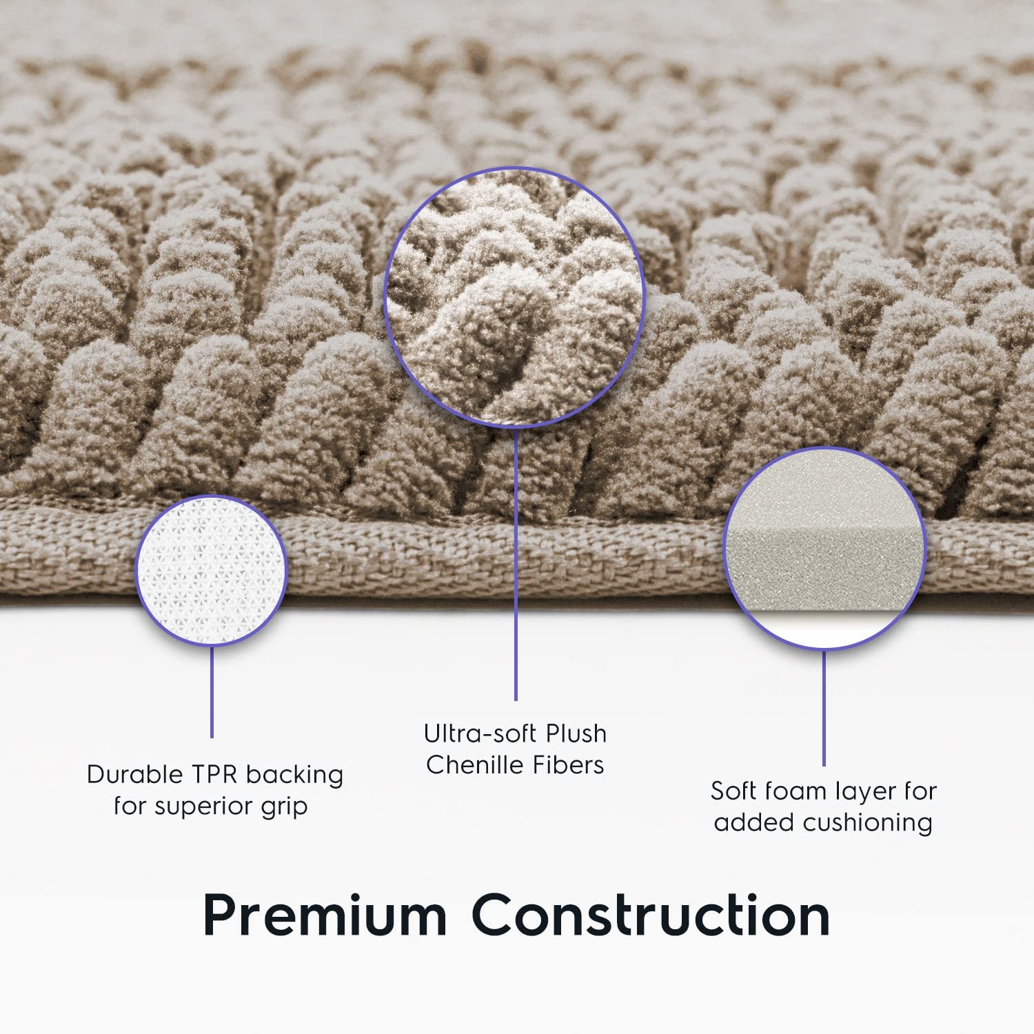 Premium Tafts Bathroom Rugs - Ultra Soft Chenille Microfiber Bath Mat with Extra Thick Memory Foam, Highly Absorbent & Machine Washable, Non-Slip Shaggy Floor Mat for Bathroom (21