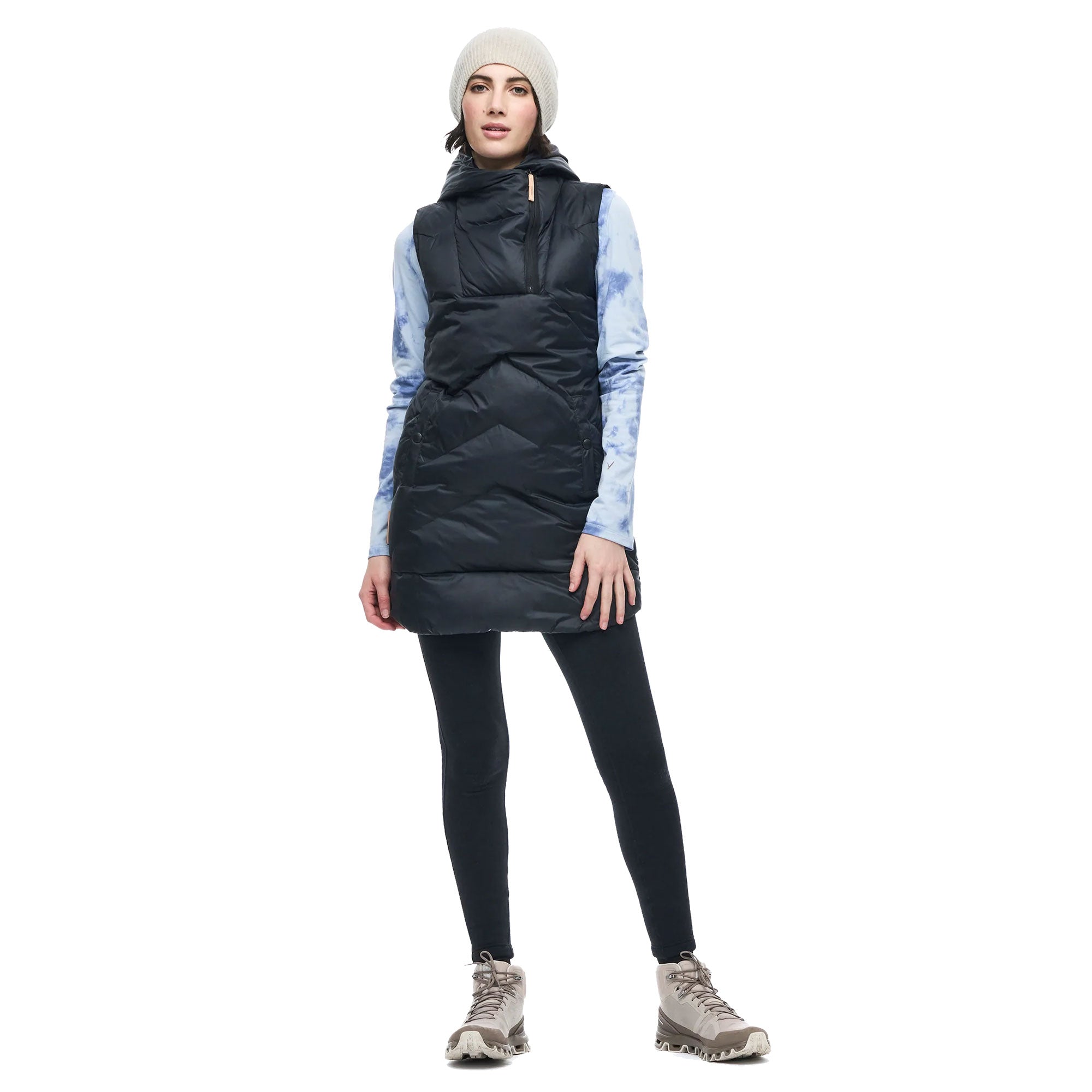 Indyeva Women's Hooded Vest - Black Winter Puffer Jacket for Outdoor Activities, Hiking & Casual Wear