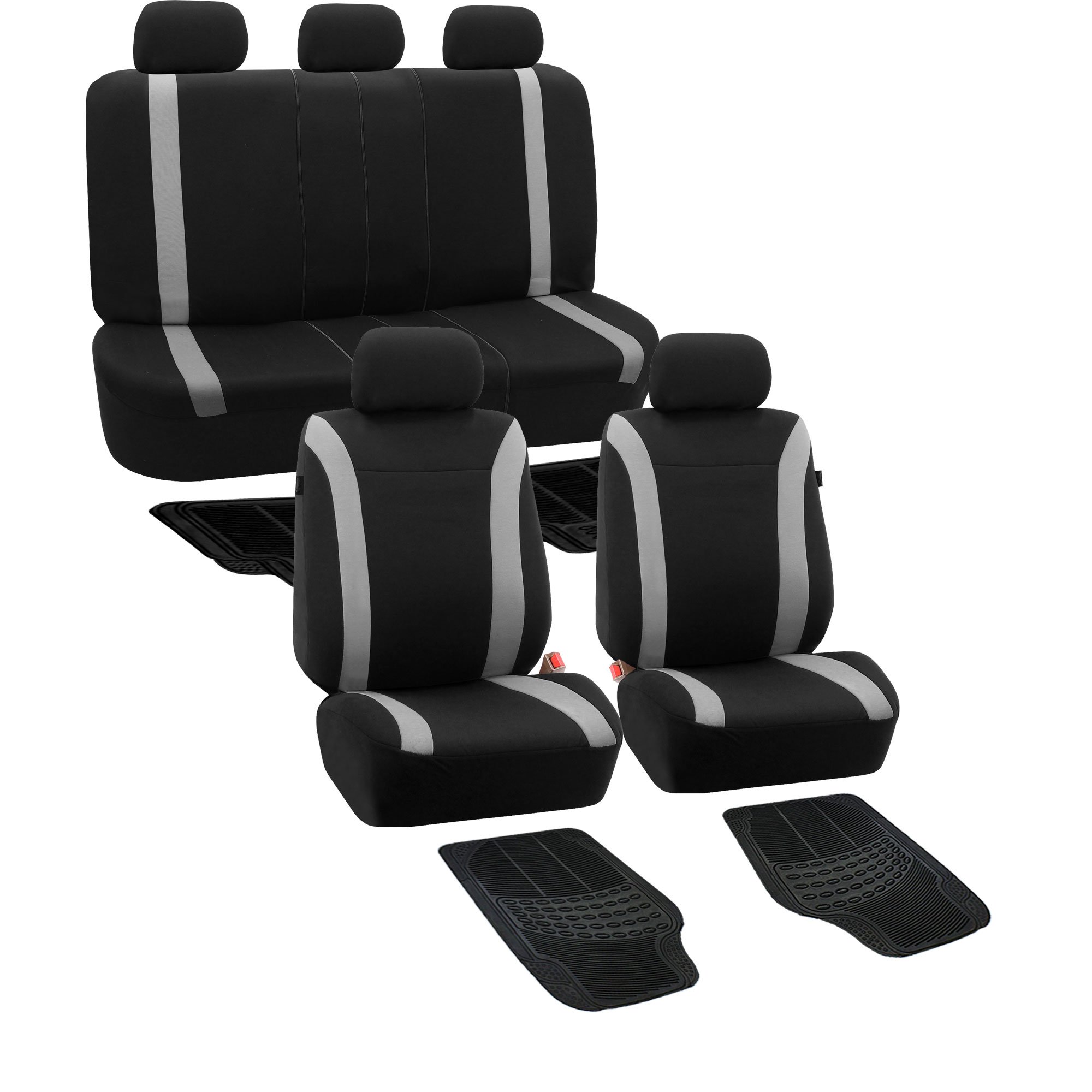 Premium FH Group Cosmopolitan Beige Car Seat Covers - Universal Fit for Cars & Vans | Airbag Compatible, Split Rear Design | Includes Vinyl Floor Mats Set | Durable Protection for Daily Commute, Road Trips & Family Travel
