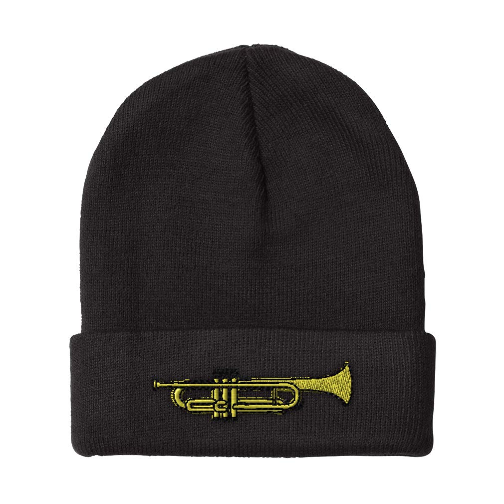 Trumpet Music B Embroidered Acrylic Beanie for Men & Women - Warm Winter Skull Cap - Perfect for Musicians, Jazz Lovers & Cold Weather Activities