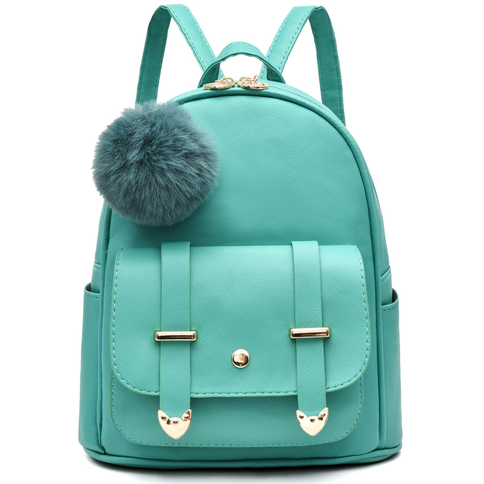 IHAYNER Girls Fashion Backpack - Mini PU Leather Shoulder Bag with Pompom for Women & Teen Girls | School, Travel & Daily Use Purse