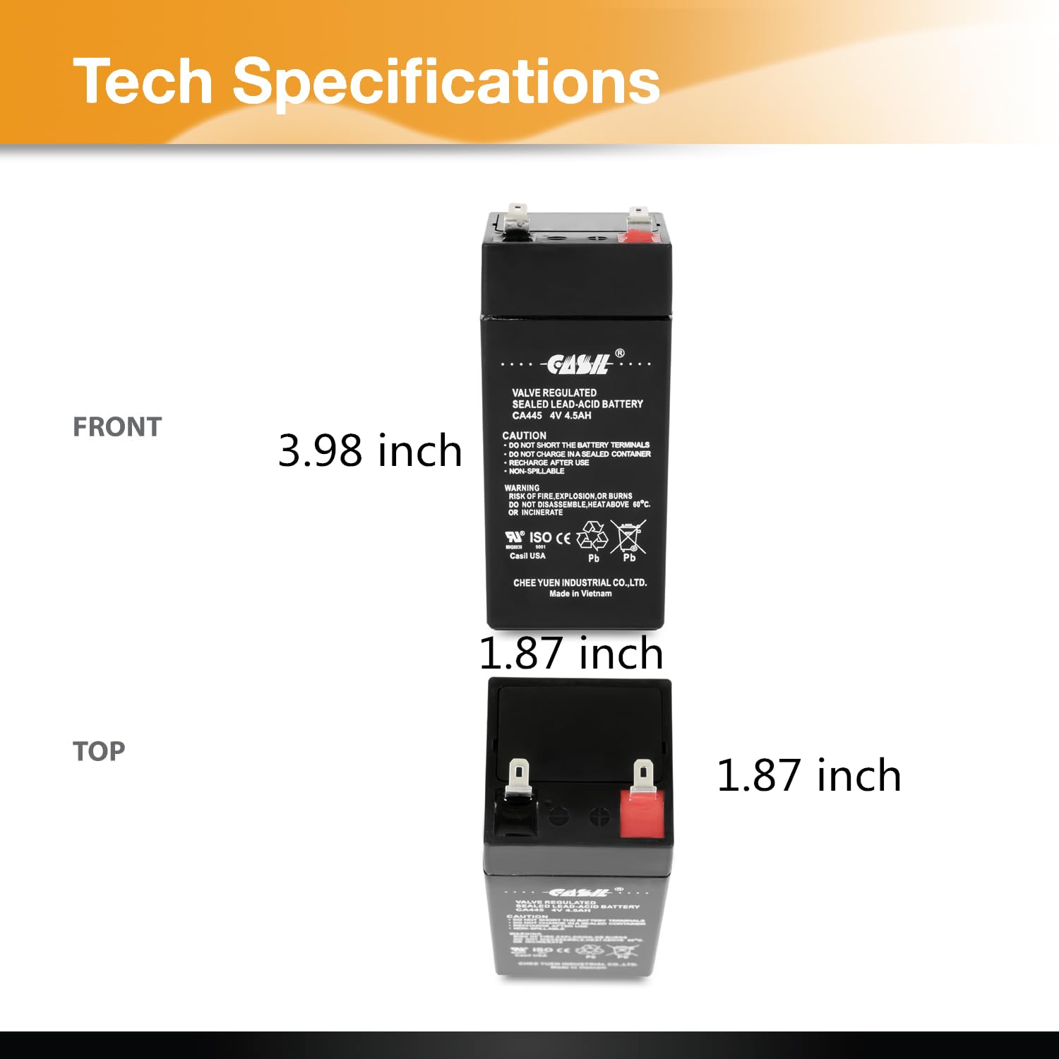 Casil 4V 4.5Ah AGM Rechargeable Solar Battery for Fi-Shock SS-440 & Zareba 2 Mile Electric Fence Charger - Perfect for Farm, Ranch & Livestock Fencing Systems