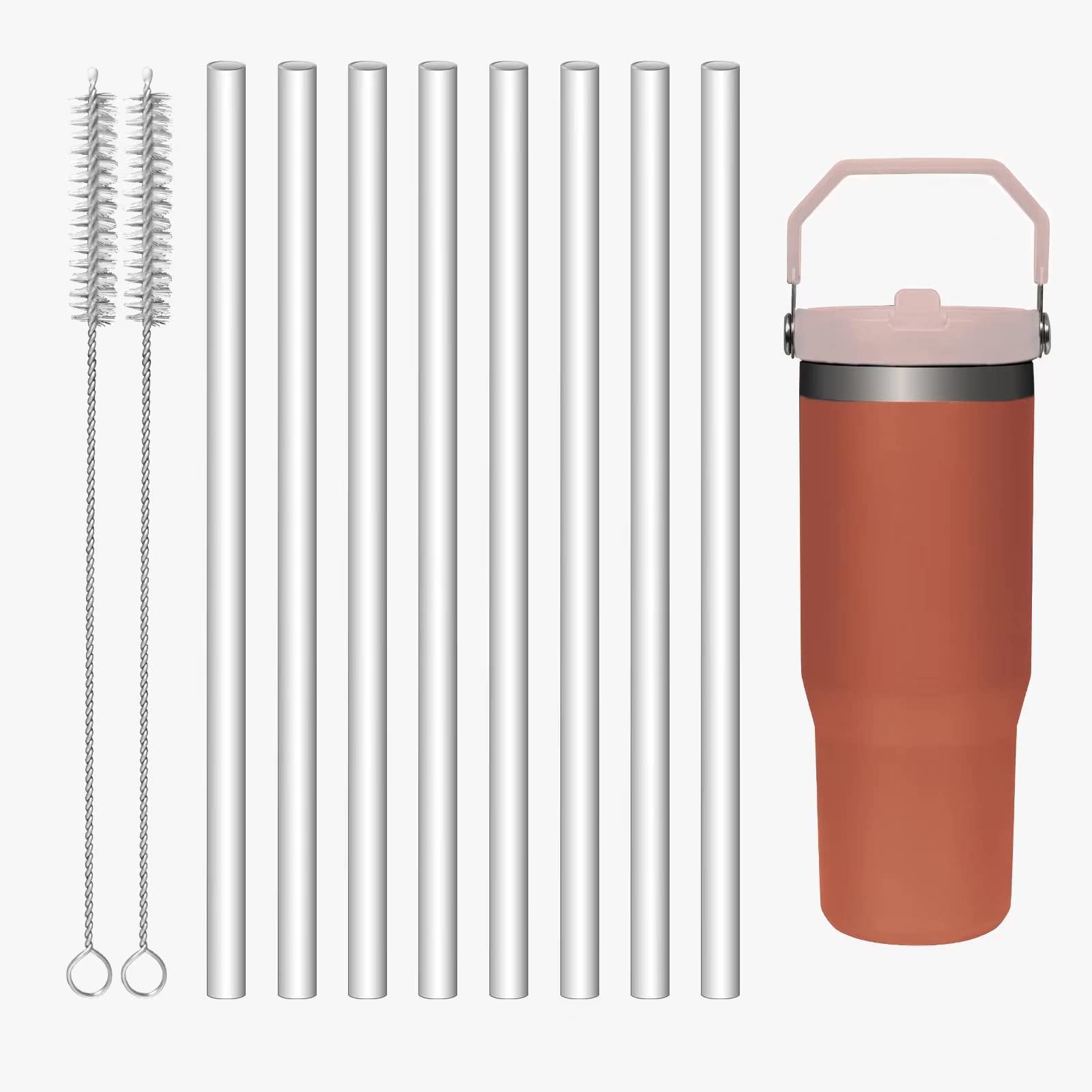 8 Pack Reusable Straws for Stanley IceFlow Tumbler | with Cleaning Brush | Perfect for Outdoor & Office Use