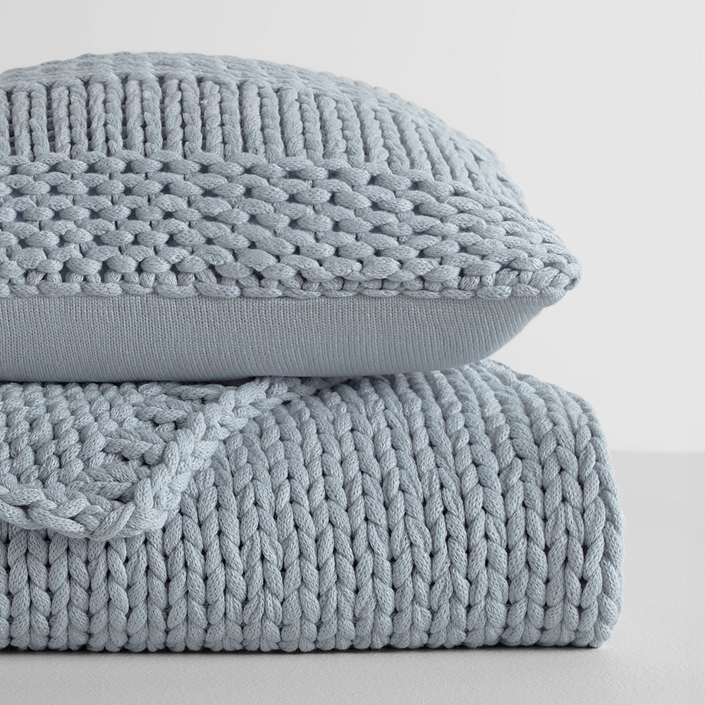Chunky Knit Throw Blanket and Decorative Pillow Set with Insert - Cozy Living Room Decor for Sofa, Bed & Home Accessories | Perfect for Winter Snuggling, Gift Giving and Farmhouse Style Interiors