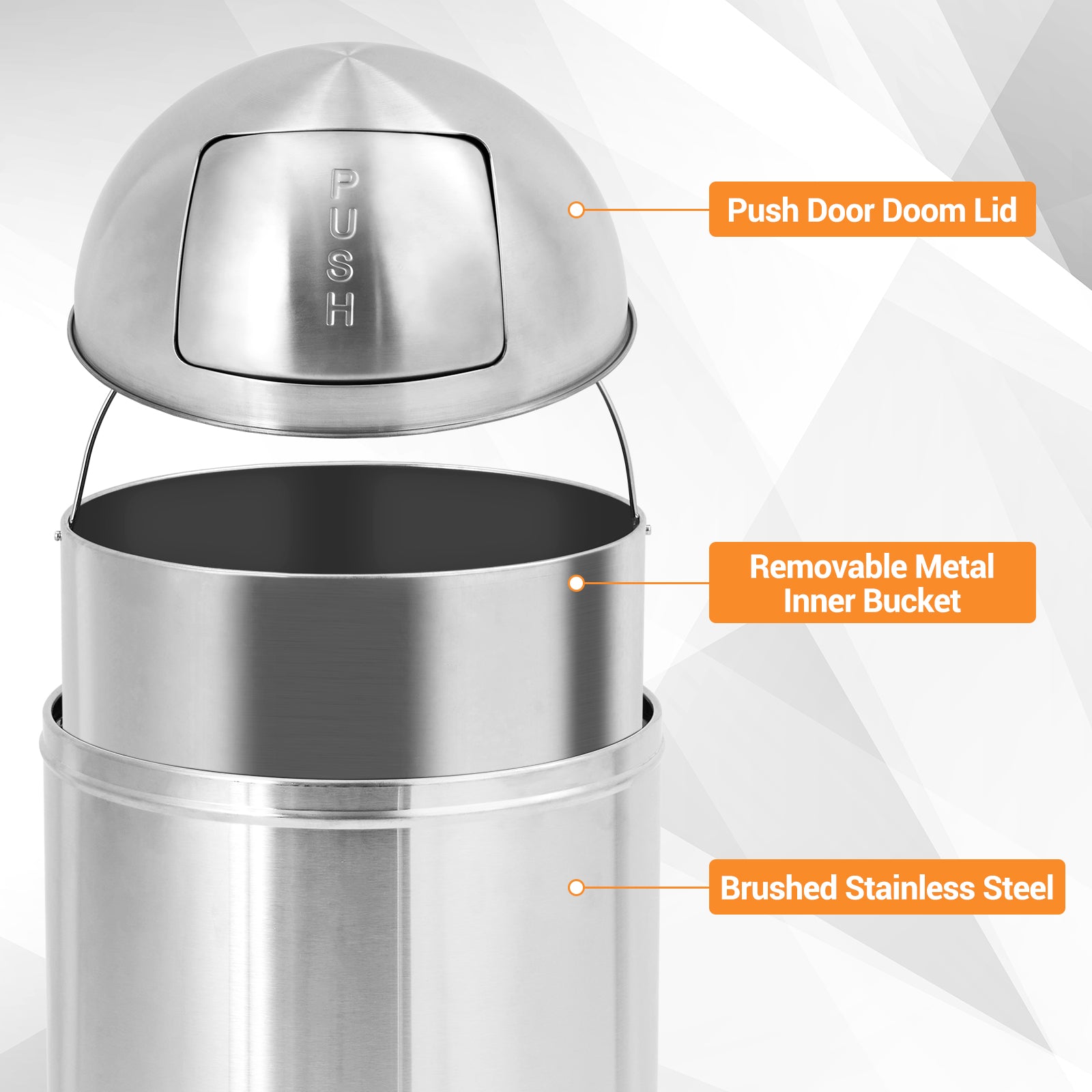 **GARVEE 18.5 Gallon (70 Liter) Stainless Steel Trash Can with Push Lid - Heavy Duty Commercial Garbage Bin, Removable Inner Bucket for Easy Cleaning - Perfect for Outdoor, Kitchen, Office & Restaurant Use**