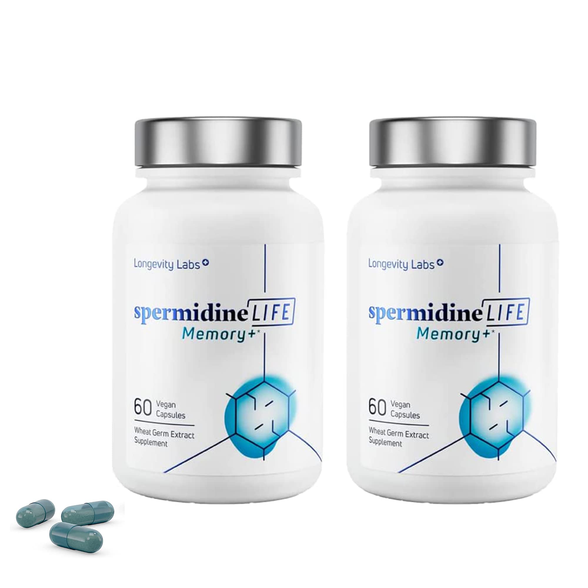 SpermidineLIFE Memory+ Supplement - Plant-Based Vegan Capsules for Memory Support & Brain Health (Pack of 2) | Cognitive Function Booster for Students, Professionals & Seniors