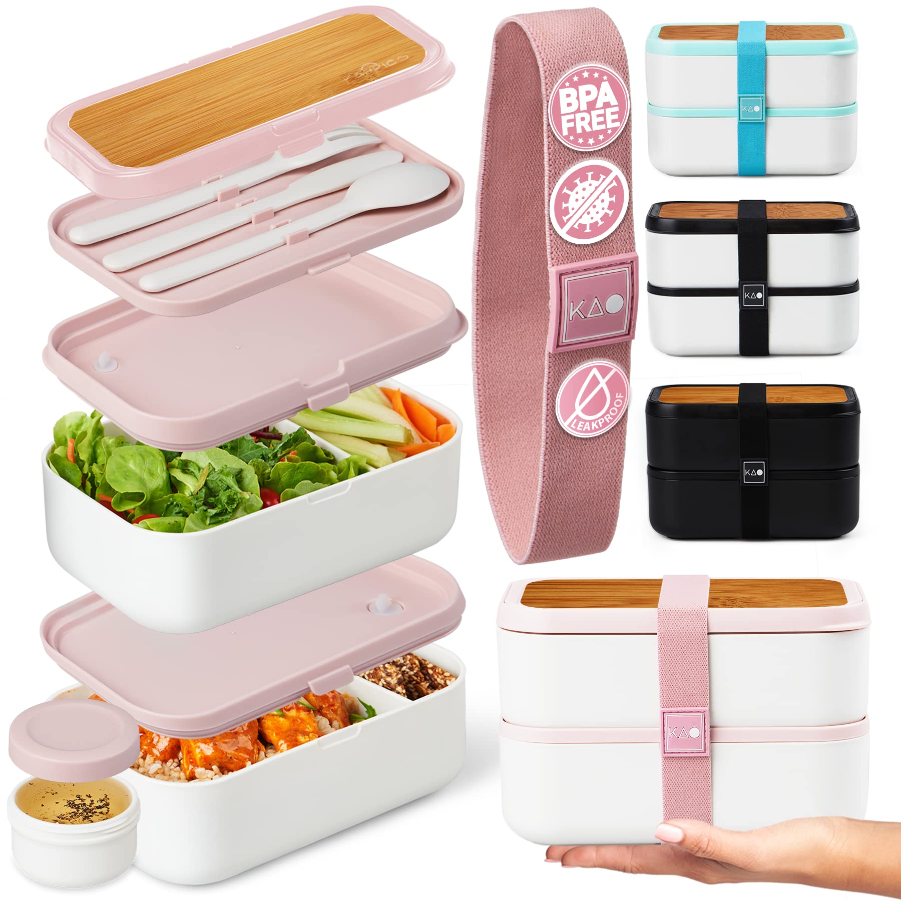 Premium Bento Box for Adults - 67 fl oz BPA-Free Stackable Lunch Containers with Leak-Proof Lids & Adjustable Dividers for Portion Control - Meal Prep & Office Lunch Box (Dusty Pink) - Perfect for Work, School, Picnics & Healthy Eating