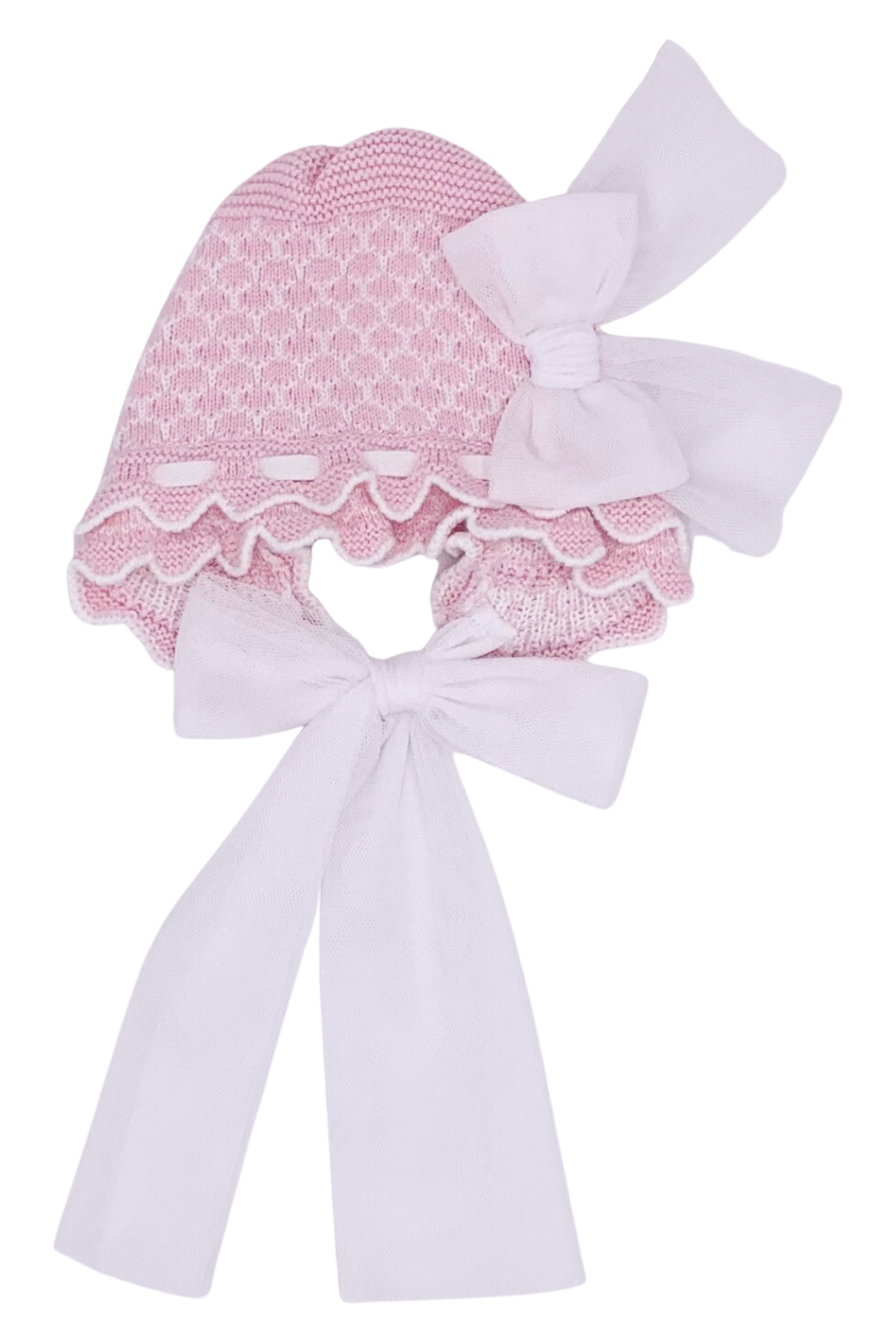Pink Baby Bonnet for Girls - Soft Knit Tulle Headband for Newborns & Infants - Perfect for Photography, Baptism, and Special Occasions
