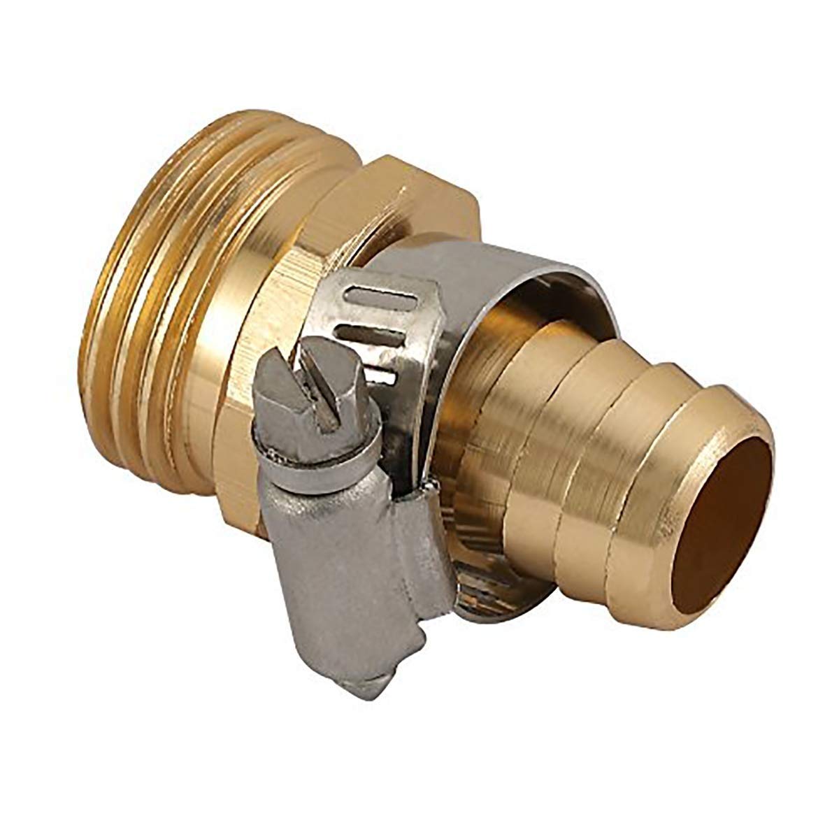 5/8 Inch Brass Garden Hose Connector - Male Thread Repair Mender with Clamps for Outdoor Watering, Irrigation & DIY Plumbing Projects