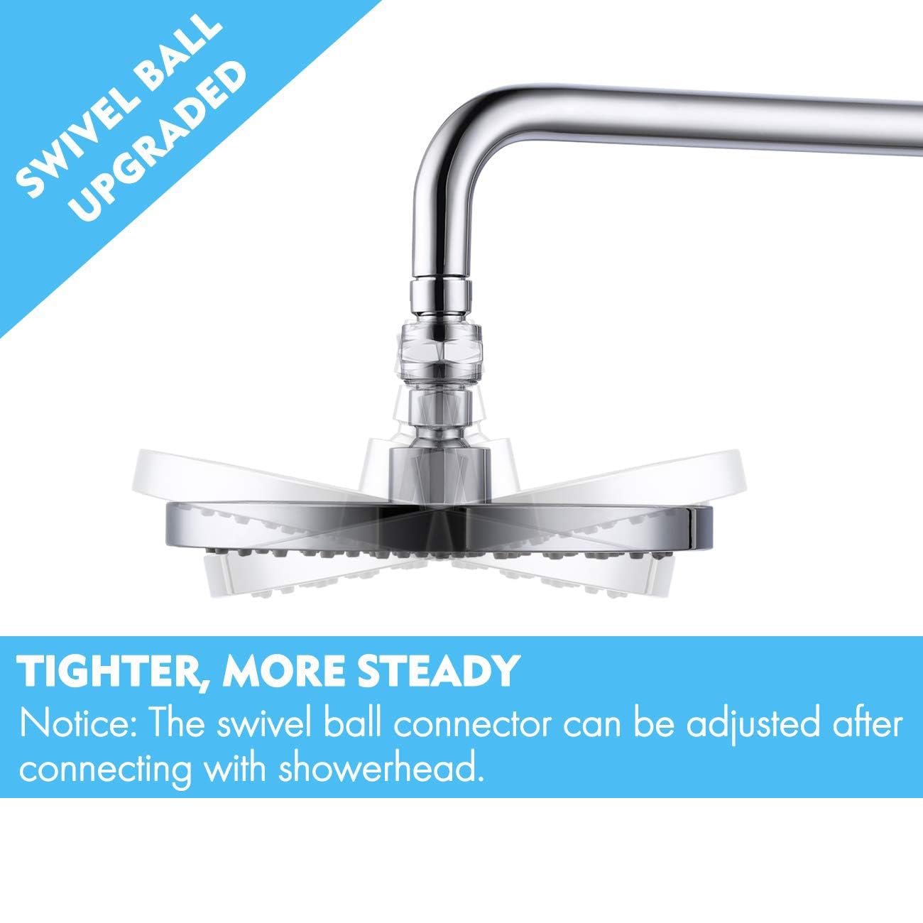 Adjustable Shower Head Extension Arm with Swivel Ball Adapter - Flexible Chrome Shower Head Connector for Perfect Angle & Height - Ideal for Bathroom, Spa & RV Use