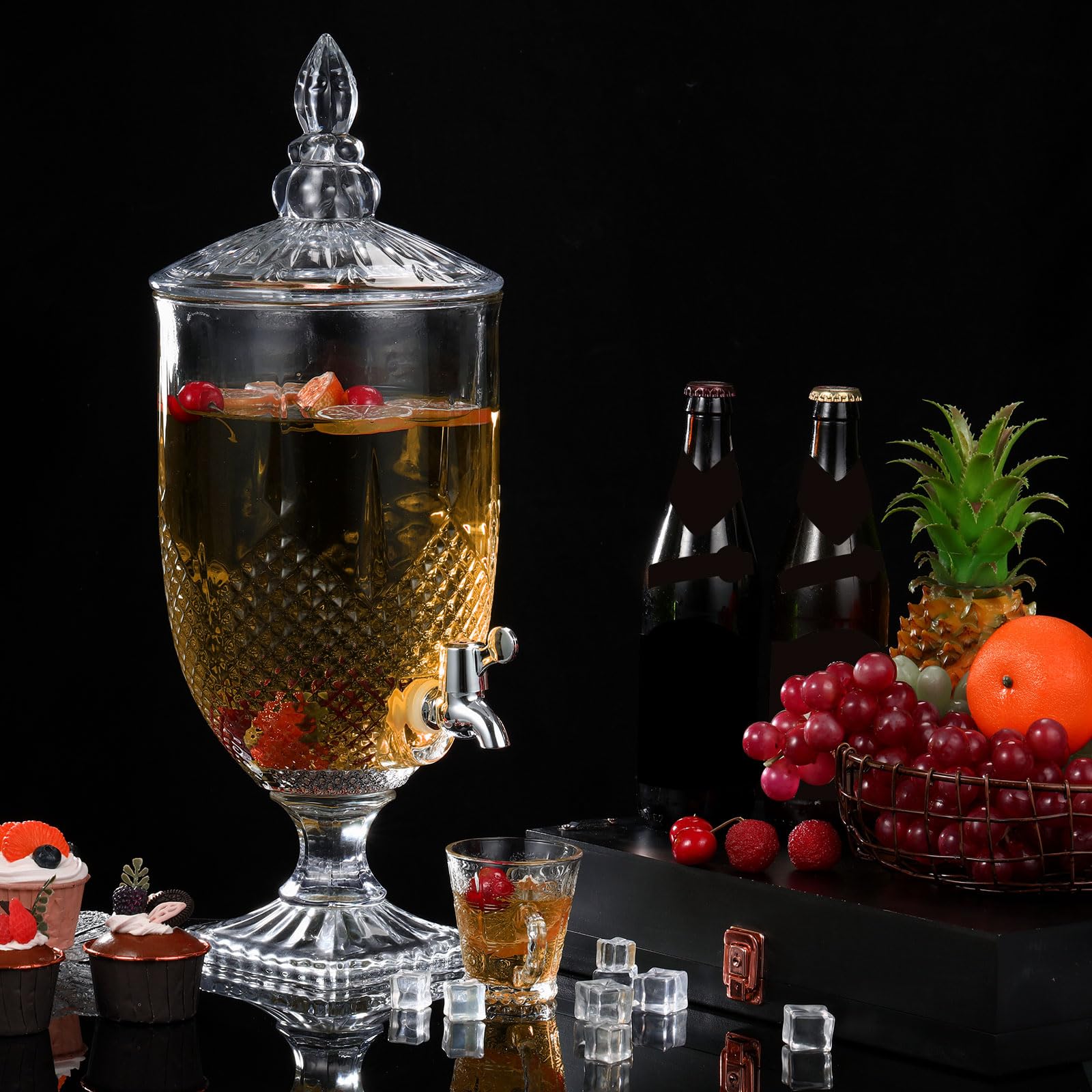 Bokon 2-Pack Glass Drink Dispensers with Stand & Spigot - Crystal Clear Beverage Server for Juice, Tea, Lemonade - Perfect for Weddings, Parties, BBQs & Outdoor Events