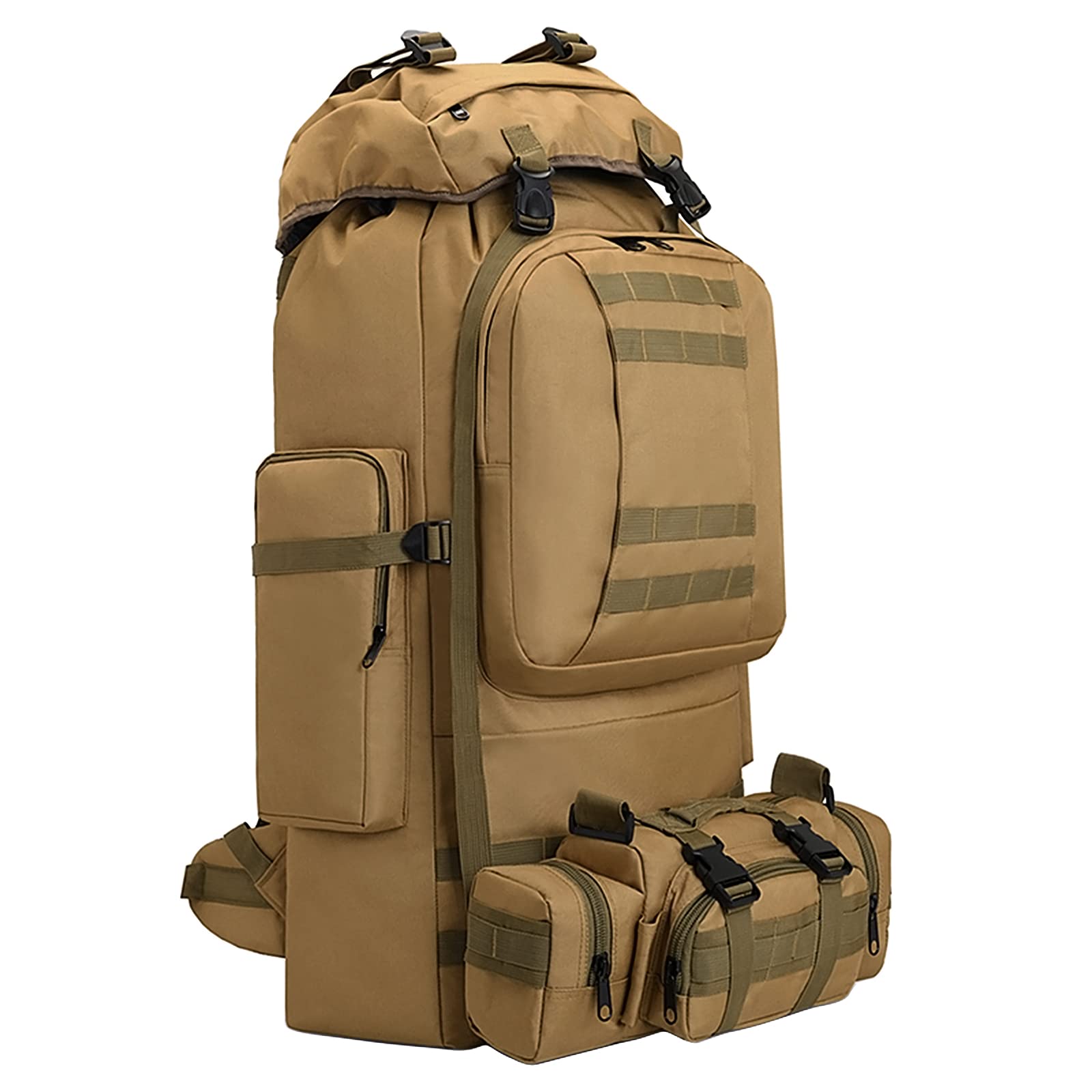 100L Tactical Backpack for Camping & Hiking - Military Molle Rucksack with Waterproof & Lightweight Design (Khaki) - Perfect for Outdoor Adventures, Travel & Survival Gear