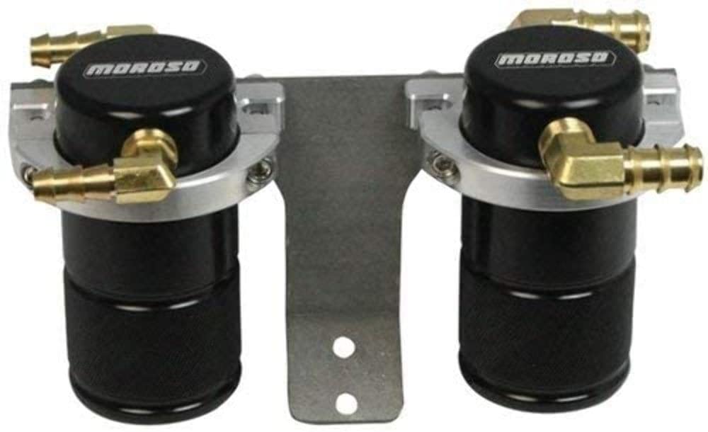 Moroso 85655 Air Oil Separator Catch Can - Small Black Body for 04-07 Subaru STI with Front Mount Intercooler | Engine Protection & Performance Upgrade for Turbocharged Vehicles