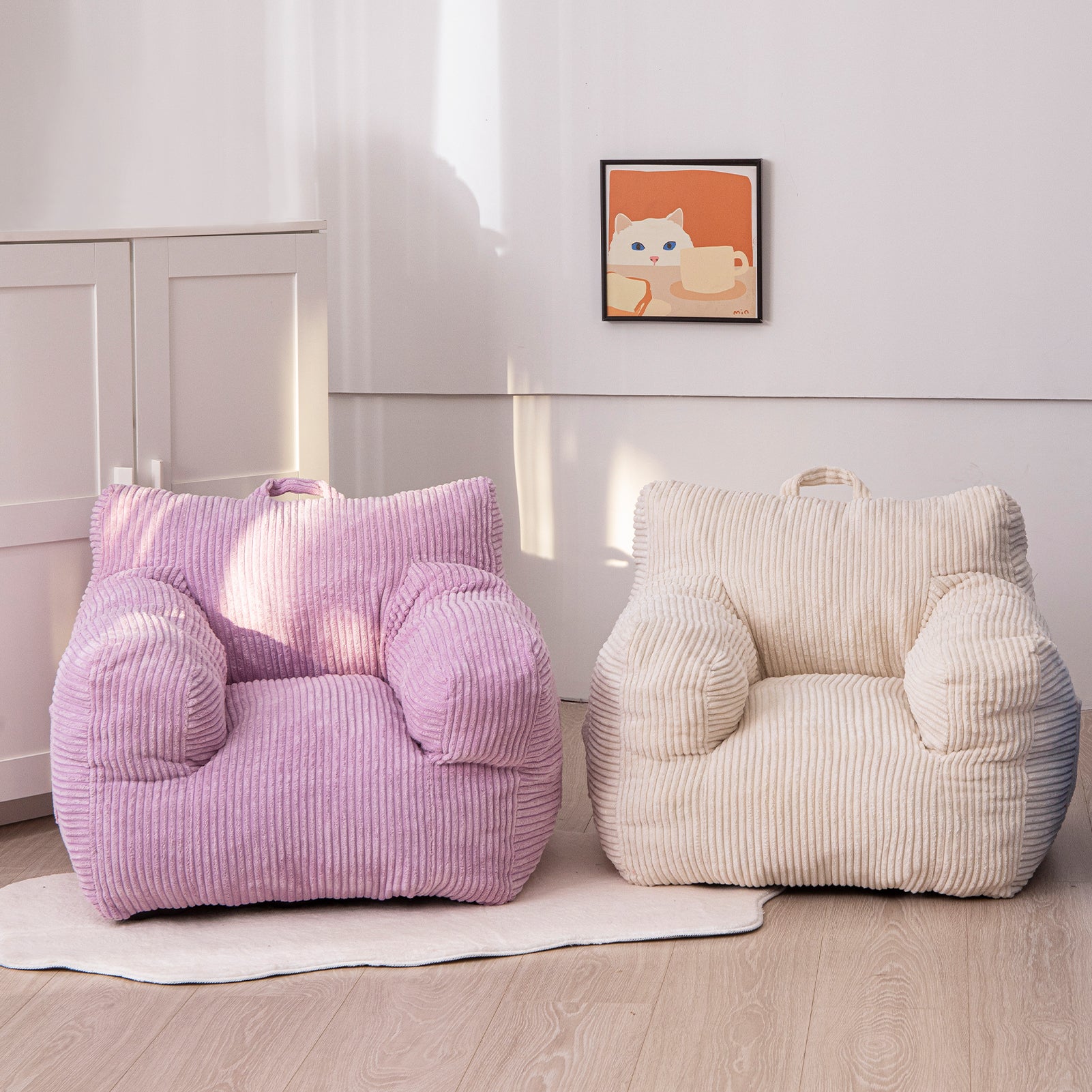 MAXYOYO Kids Bean Bag Chair - Soft Corduroy Bean Bag Couch with Armrests for Children's Room, Playroom & Bedroom - Comfortable Seating for Reading, Gaming & Relaxing (Purple)