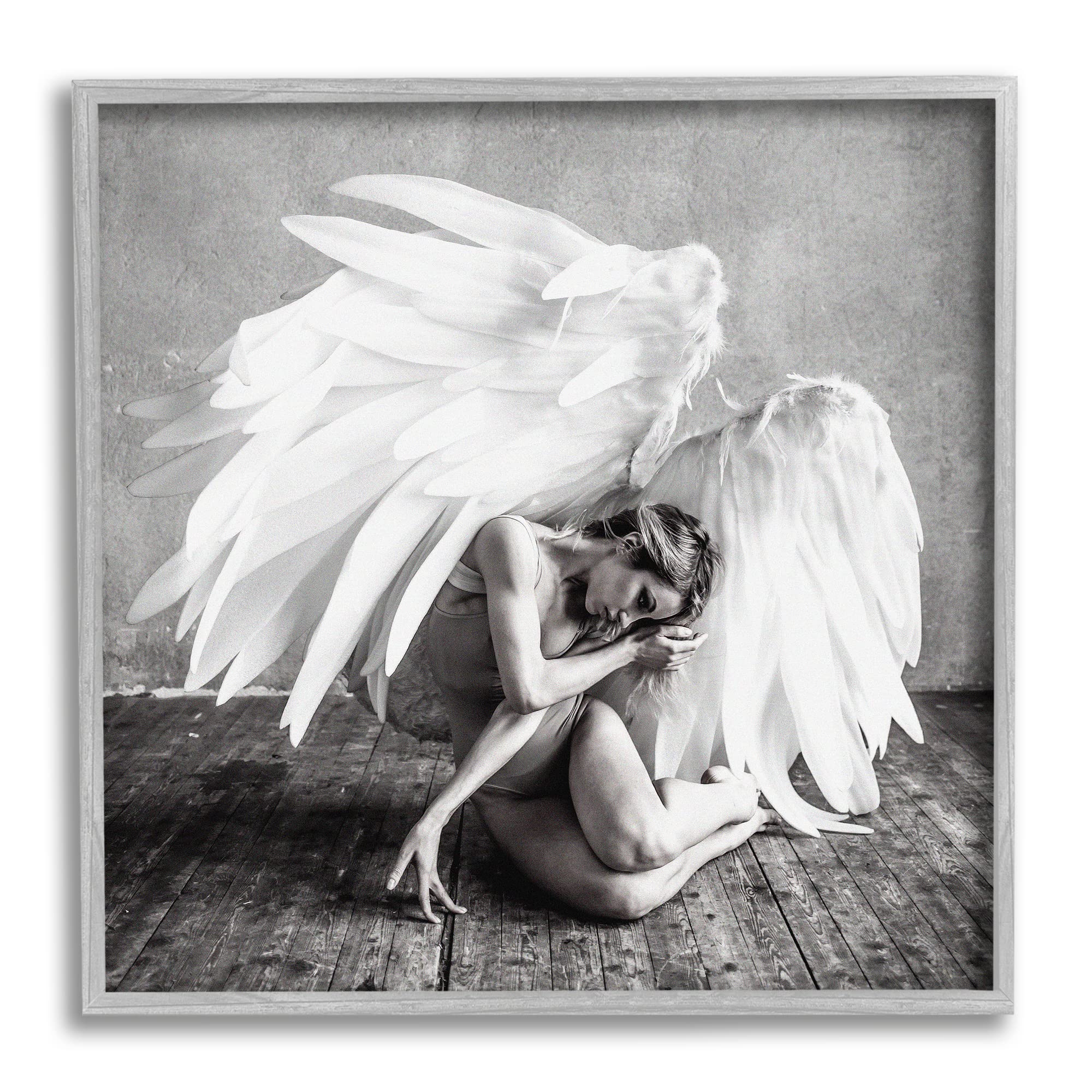 Stupell Industries White Angel Wings Wall Art - Elegant Monochrome Photography by Nicholas Ivins - Perfect for Bedroom, Living Room & Office Decor