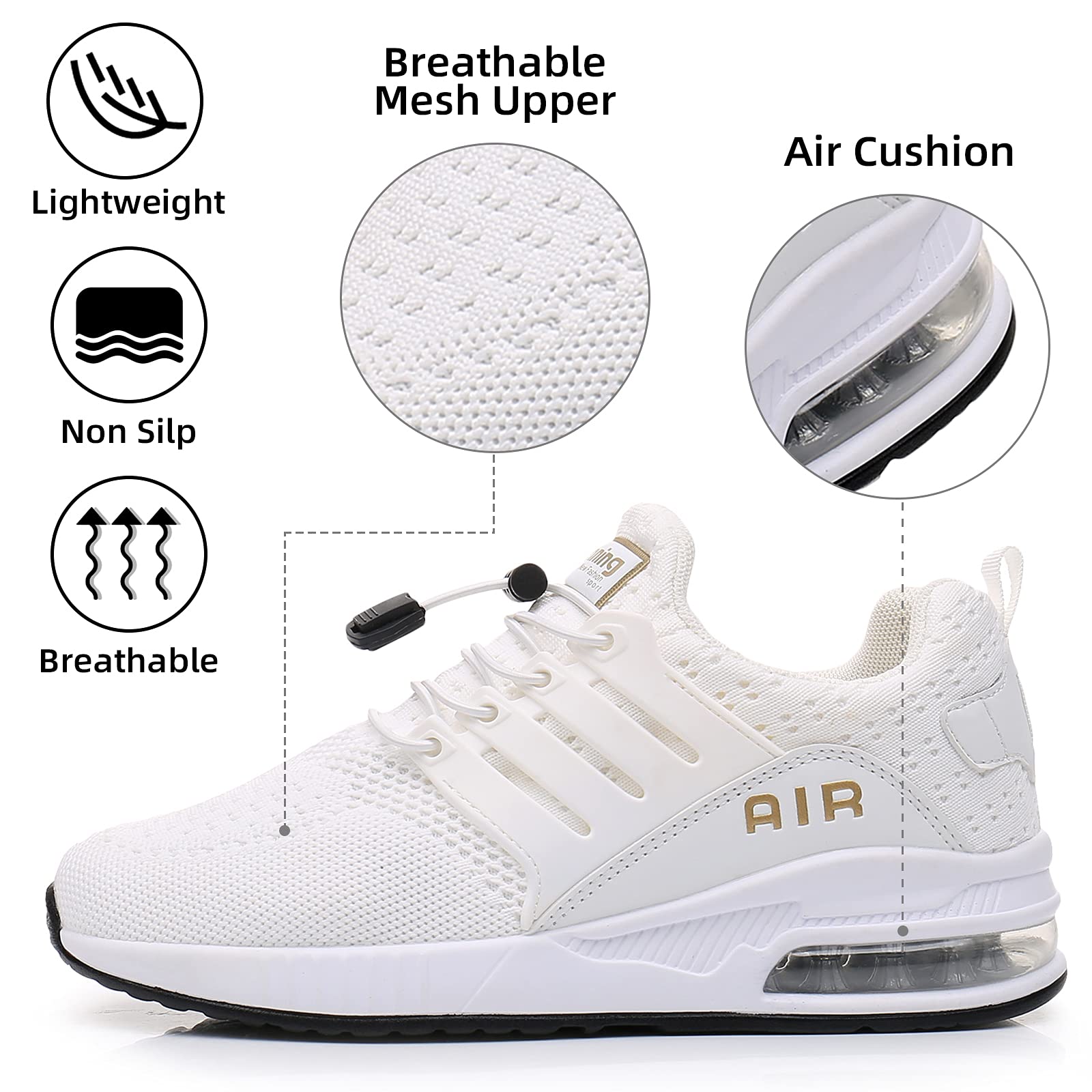 BOGOVER Women's Lightweight Air Running Shoes - Breathable Gym Jogging Tennis Sneakers with Air Cushion Technology, No-Tie Slip-On Design for Women - Perfect for Running, Workouts, Gym Training & Casual Wear