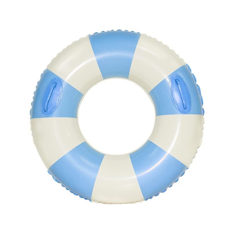 35 Inch Large Inflatable Swim Ring with Handles for Kids & Adults - Classic Striped Pool Float Tube for Summer, Beach & Pool Parties - Blue (Perfect for Relaxing, Swimming & Water Games)
