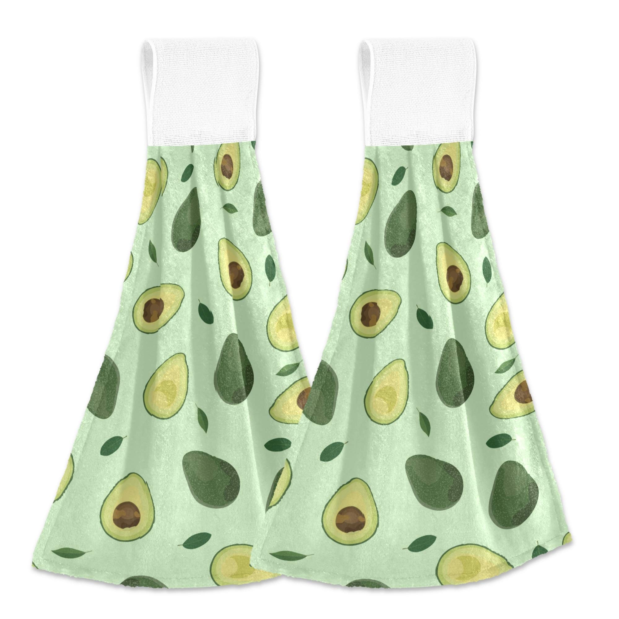 ASLSIY Spring Avocado Hanging Kitchen Towels - Set of 2 Fast Drying Dish Cloths, Tea Towels for Bathroom, Tabletop & Gym - Perfect for Home Decor, Summer Hand Towels & Kitchen Use