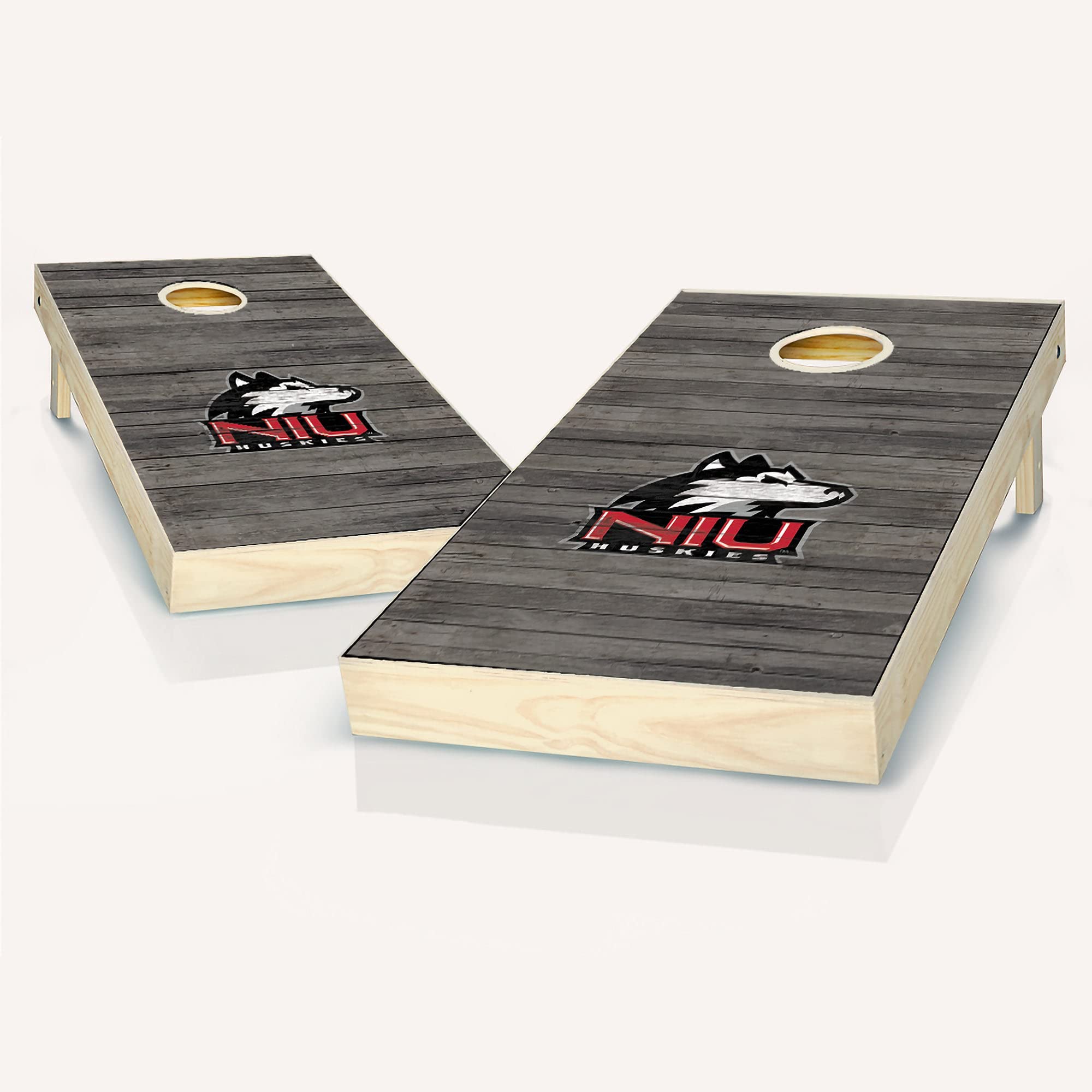 Skip's Garage Northern Illinois Distressed Cornhole Board Set - Team Logo Design - Custom Regulation Size Cornhole Boards for Tailgating, Backyard Parties & Outdoor Games