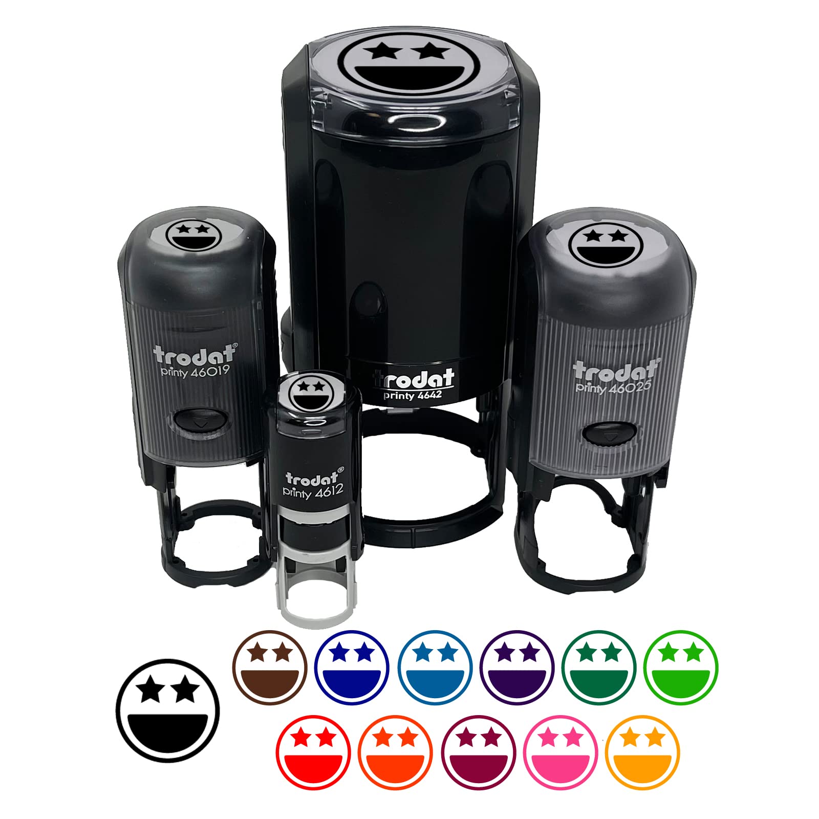 Star Eyes Happy Face Big Smile Self-Inking Rubber Stamp - 1/2 Inch Mini Craft Stamp with Black Ink for DIY Scrapbooking, Journaling & Planner Decoration - Perfect for Cards, Gift Wrapping & Paper Crafts