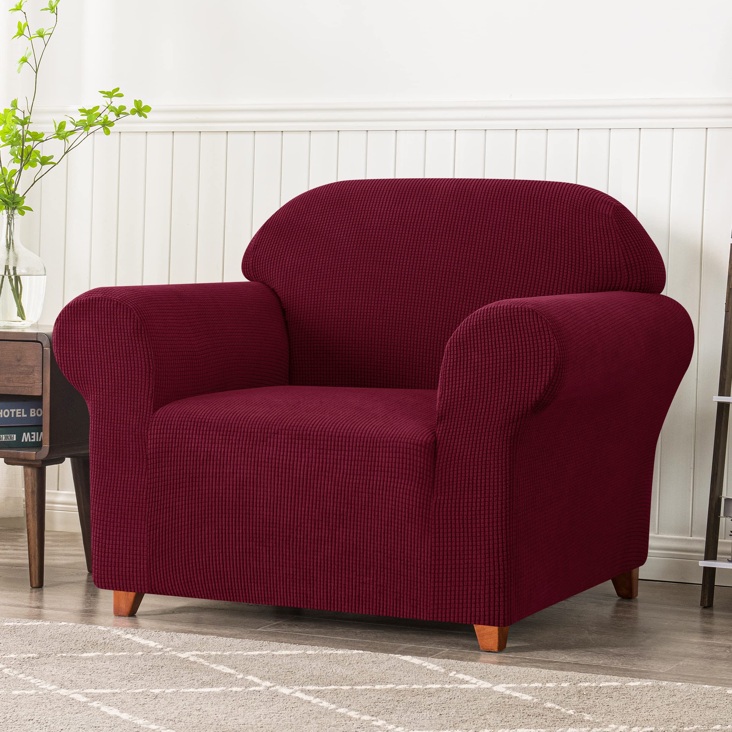 SUBRTEX Stretch Armchair Sofa Slipcover - Washable 1-Piece Cover for 1-Cushion Couch & Single Seater Chair | Perfect for Living Room, Office & Small Spaces (Wine Red, Small Size)