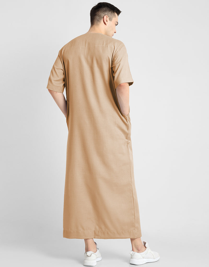 Premium Beige Thobes for Men - Soft Cotton Blend Plain Solid Workwear - Ideal for Office, Prayer & Casual Wear