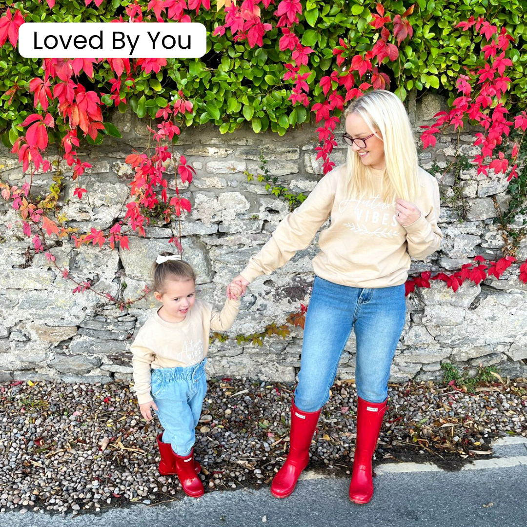 Autumn Vibes Mom & Daughter Matching Desert Sand Sweatshirts | Cozy Fall Outfits for Family Photos & Pumpkin Patch Visits