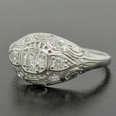 Art Deco 18kt Gold Diamond Engagement Ring 0.50ct - Vintage Inspired Wedding Band for Proposal & Anniversary Gifts