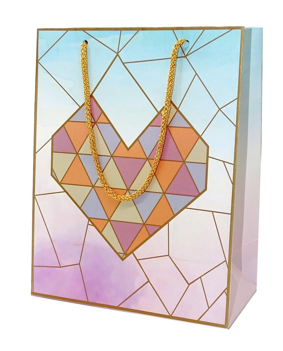 Skywalk Small Paper Gift Bags - 5 Pack Heart Tile Design Party Favor Bags for Return Gifts, Wedding Favors, Birthday Party Supplies & Goodie Bags - Perfect for Candy, Jewelry, Wedding Favors & Small Gifts