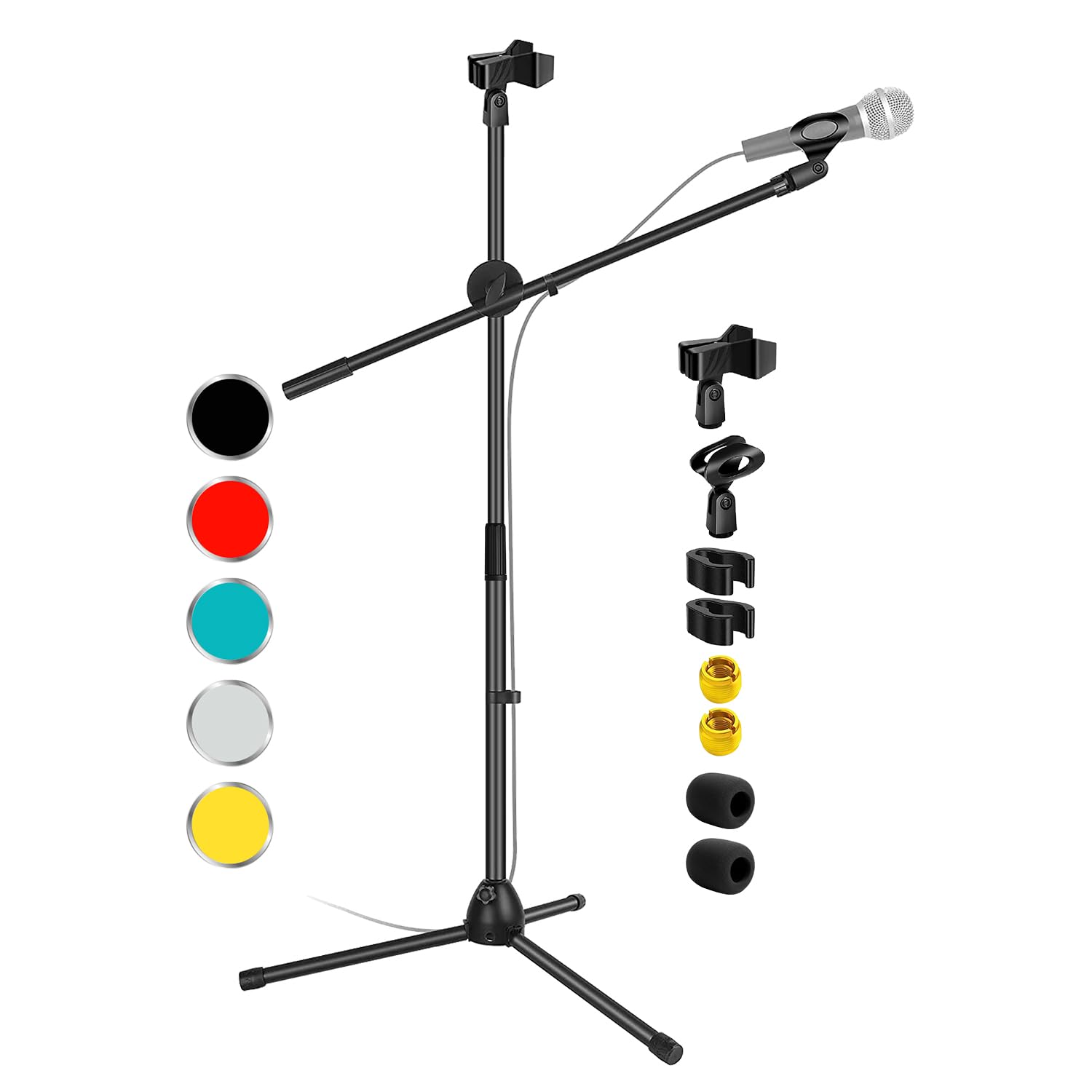 5 Core Heavy Duty Adjustable Tripod Mic Stand (31-76 Inches) with 360° Rotating Boom Arm & Dual Mic Holder - Perfect for Podcasting, Live Streaming & Studio Recording