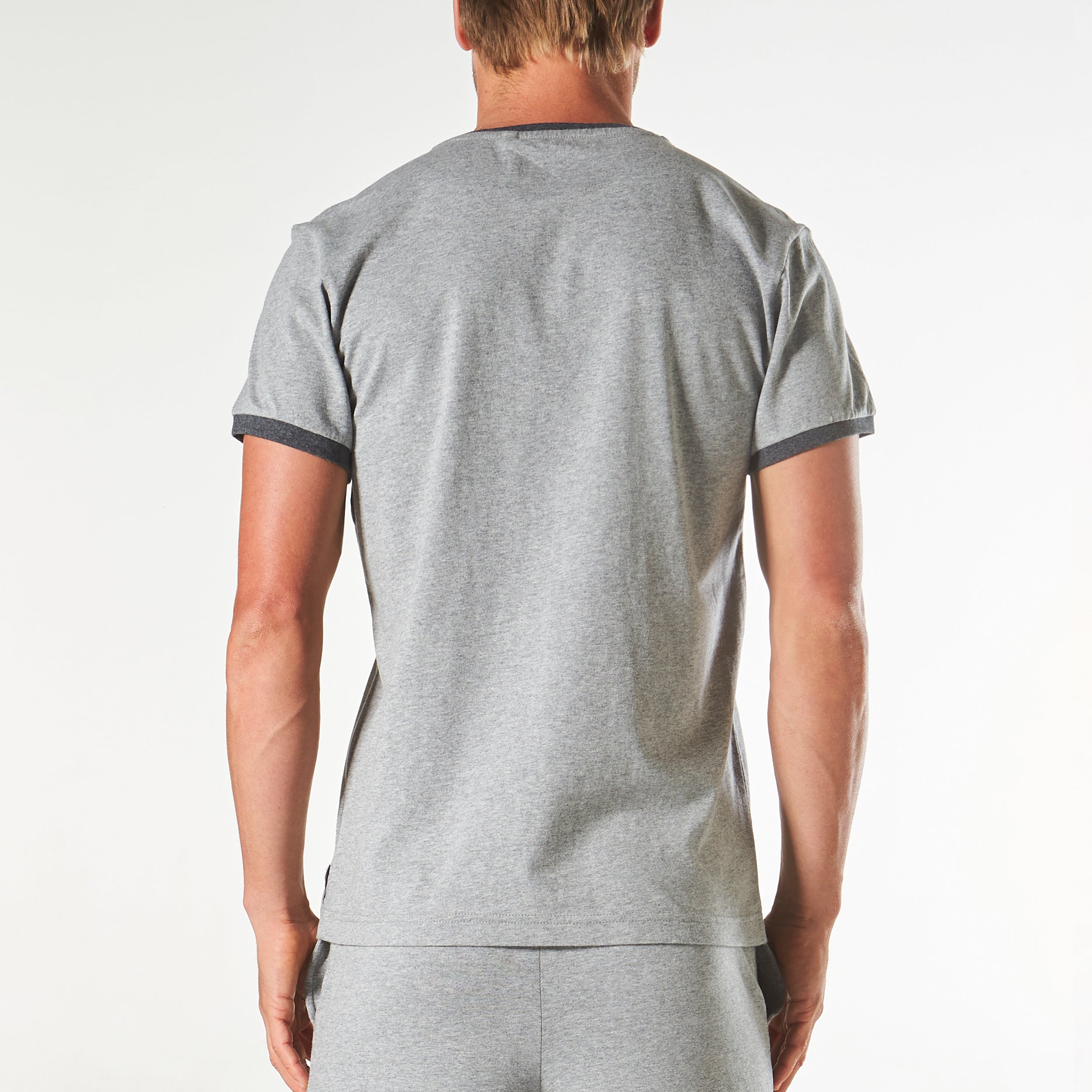 Men's Short Sleeve Contrast Sleep Tee - Grey Marle Cotton Comfort Shirt for Lounge & Nightwear | Perfect for Relaxing at Home, Travel & Sleepovers