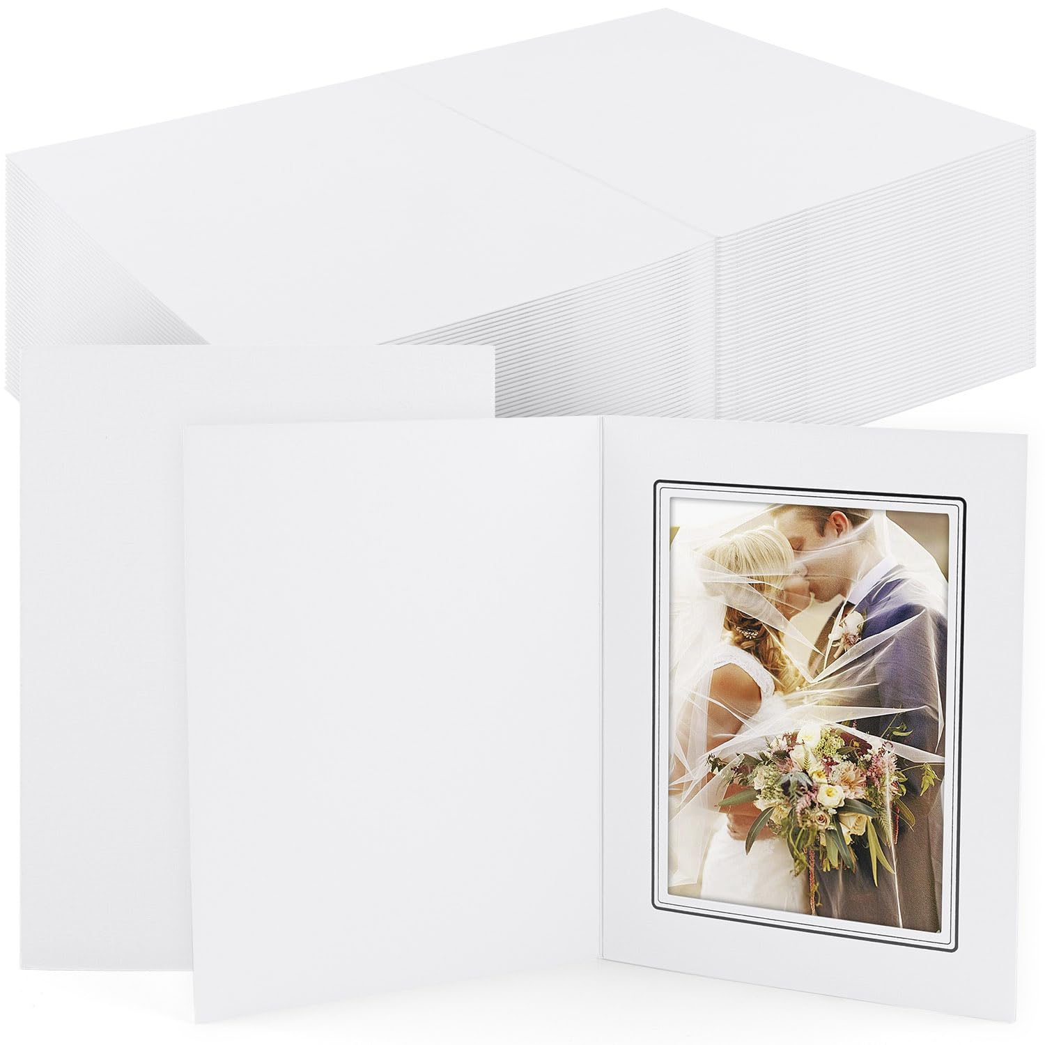50 Pack 5x7 Photo Folders - White Cardboard Picture Frame with Black Lining | Greeting Cards & Invitations for Graduation, Wedding, Christmas | Perfect for Scrapbooking, Memory Keepsakes & Special Events