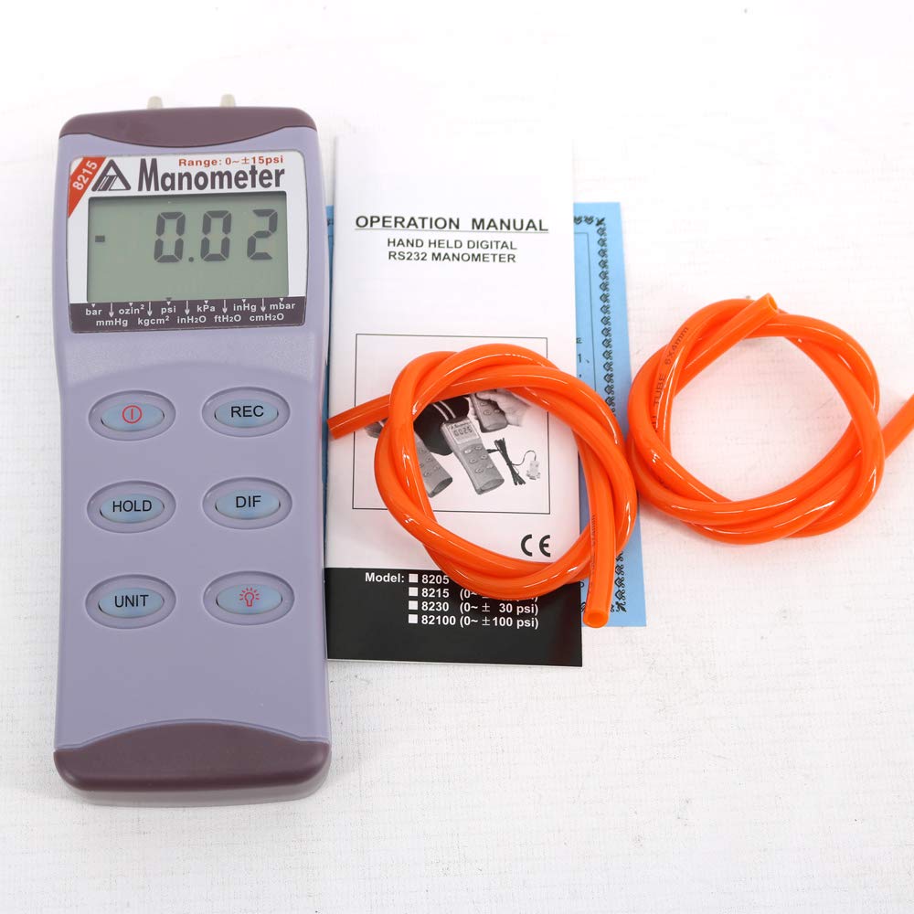 AZ8215 Portable Pressure Tester 15 PSI Digital Manometer - Accurate Differential Pressure Meter for HVAC, Automotive & Industrial Use
