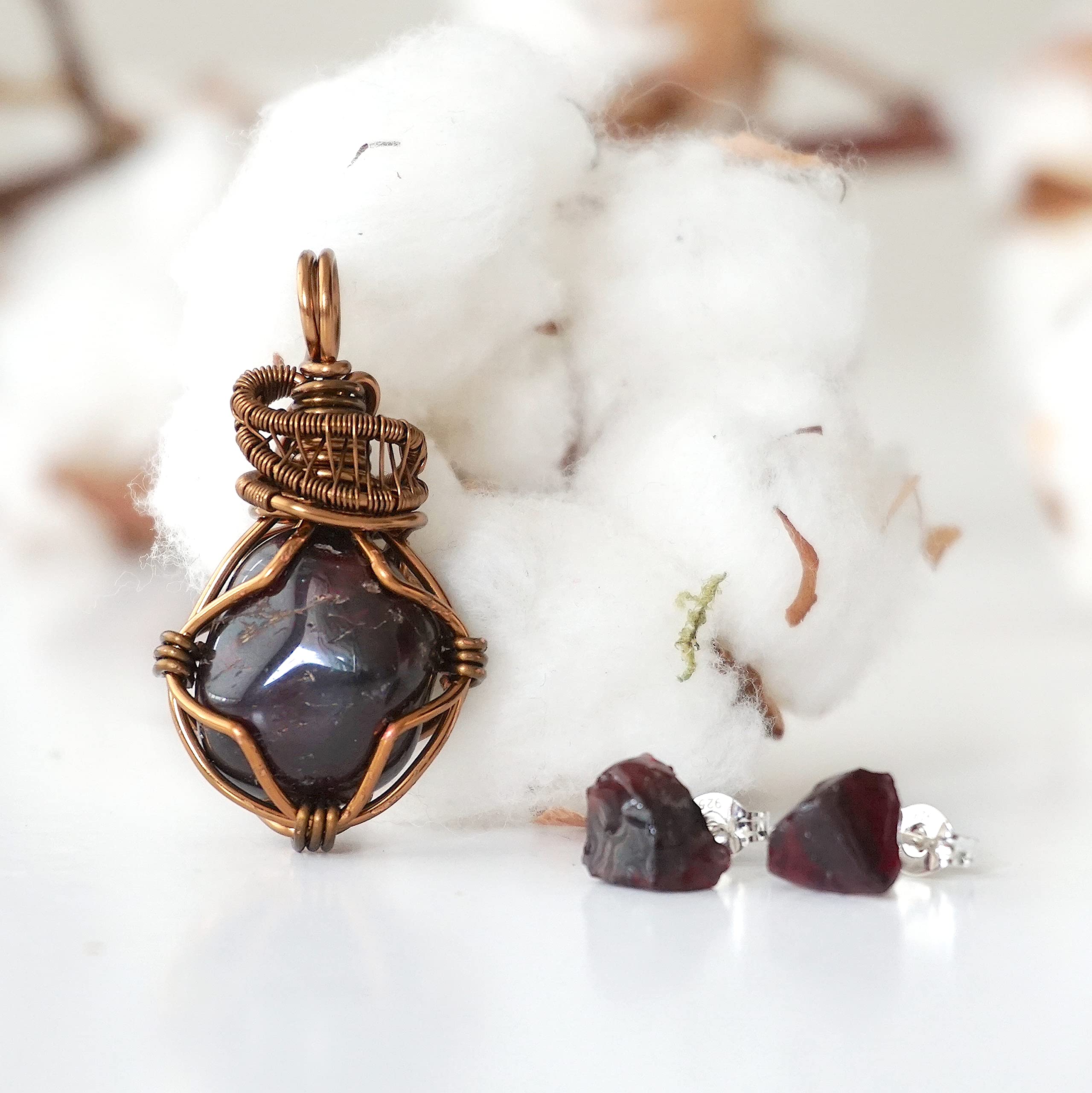 Handmade Garnet Jewelry Set for Women - 24 Inch Antique Bronze Chain, January Birthstone Gift | Elegant Necklace for Birthdays, Anniversaries & Special Occasions