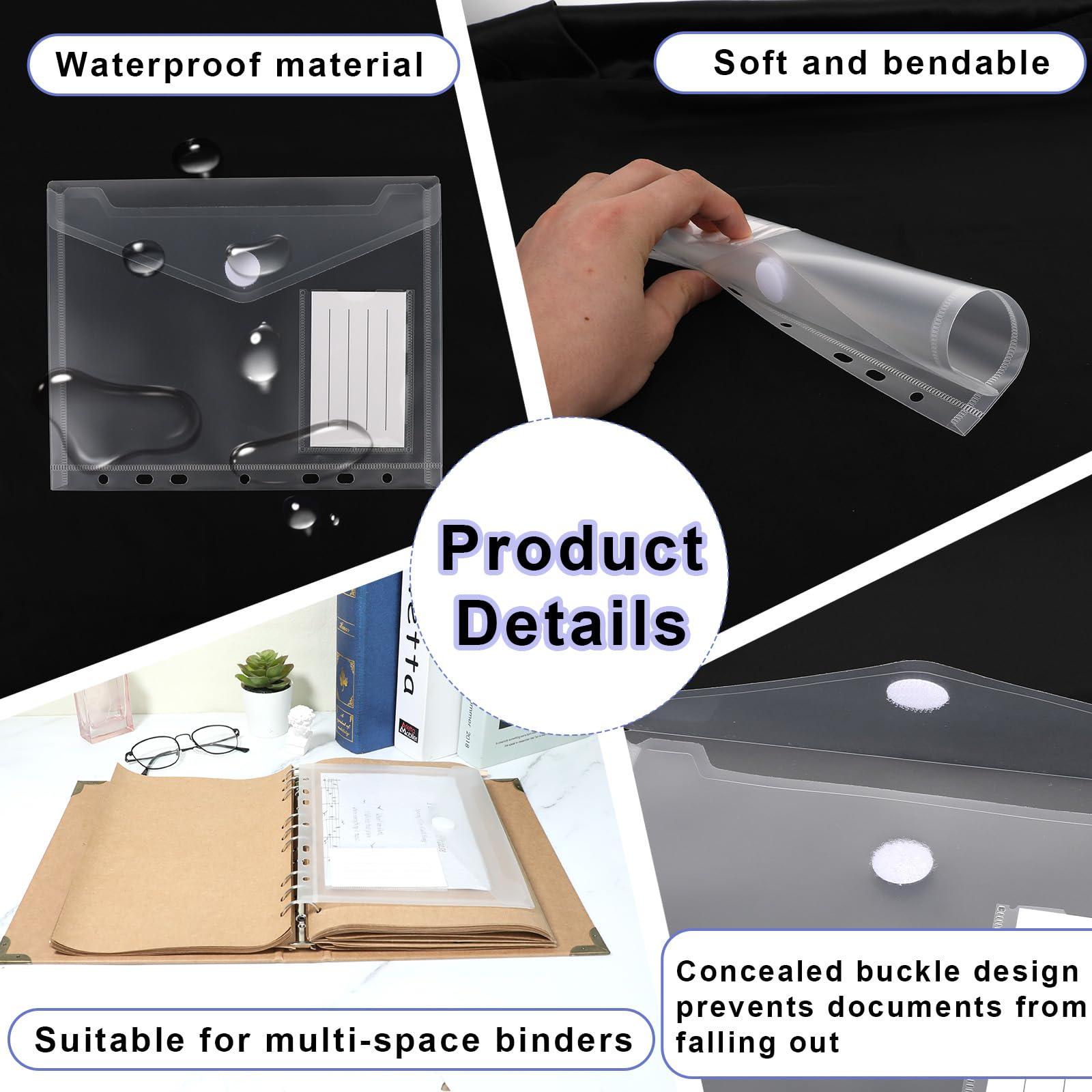 10 Pcs A5 Binder Pockets 5.5 x 8.5 Inches - 7-Hole Mini Binder Folders with Dividers, Clear Plastic Envelopes for School, Office & Document Organization