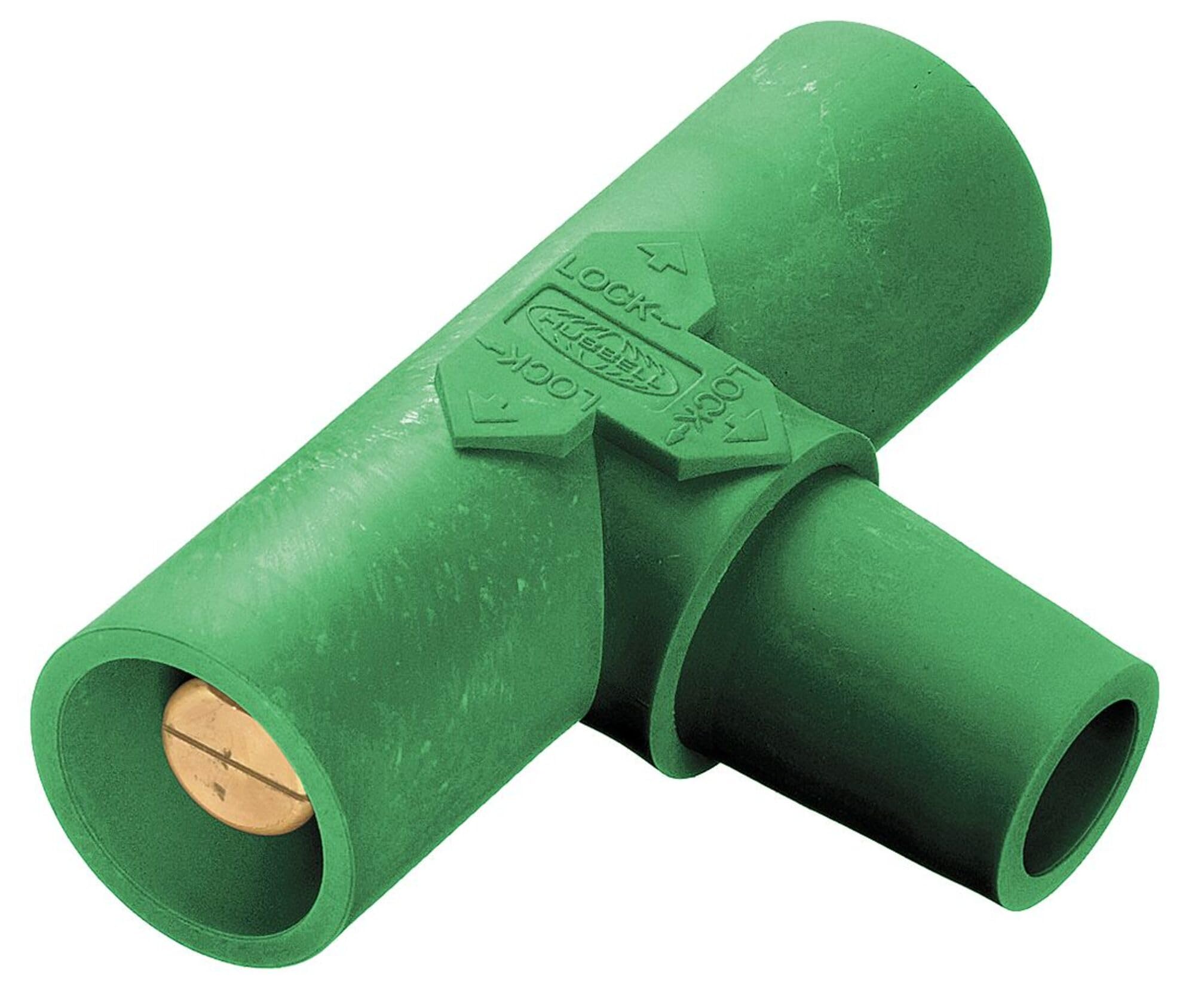 Hubbell HBLPTGN Single Pole Paralleling 'T' Connector - Female-Male-Male, 300/400 Amp, 600VAC/250VDC, UL/cUL Listed, Green Brass Screw Terminal - Ideal for Electrical Panels, Power Distribution & Industrial Applications