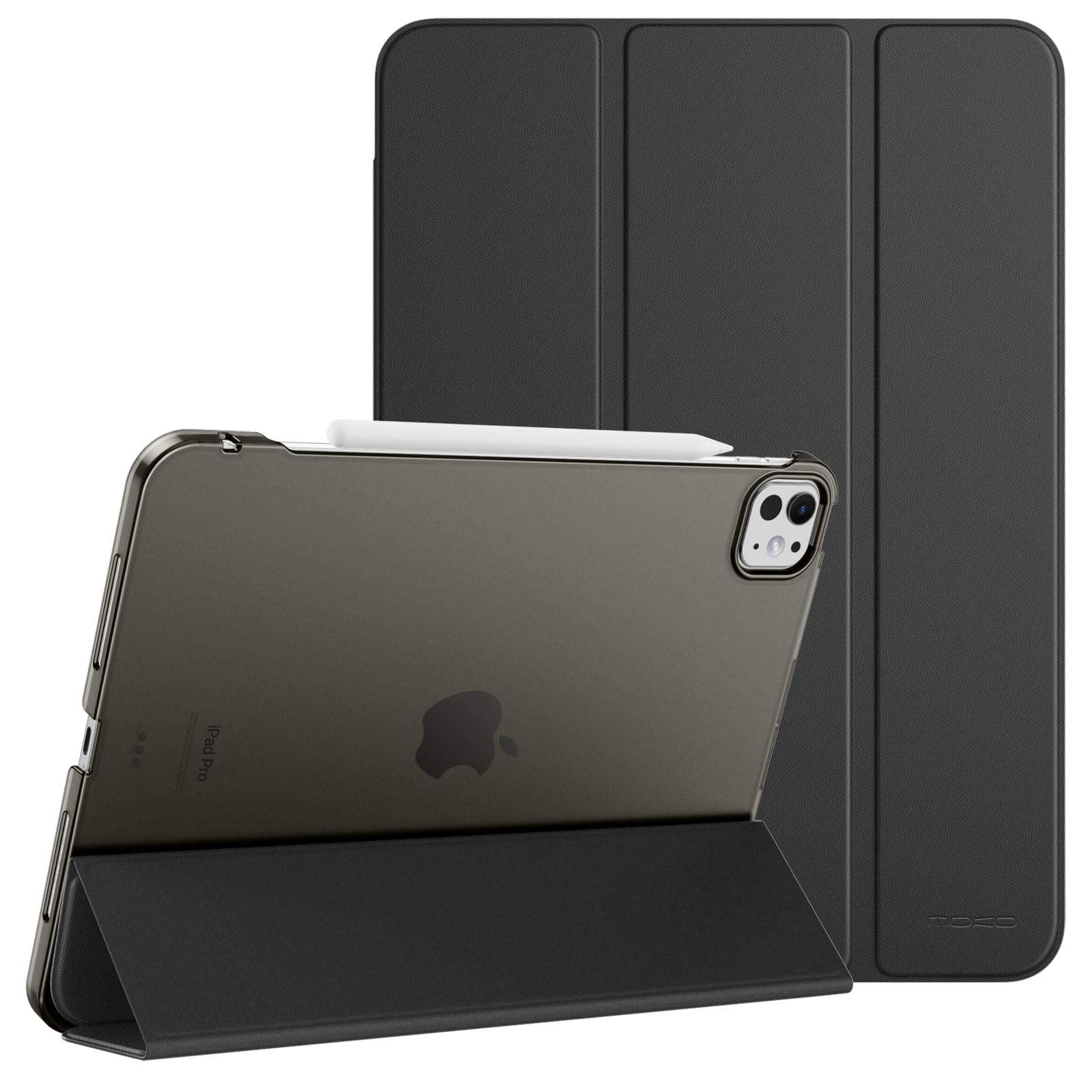 MoKo Ultra Slim Stand Case for iPad Pro 11 Inch 2024 (5th Gen) - Hard PC Translucent Back Cover Compatible with iPad Pro 11'' M4 Model (A2836/A2837/A3006), Supports Apple Pencil Pro (Black) - Perfect for Work, Study & Travel Protection