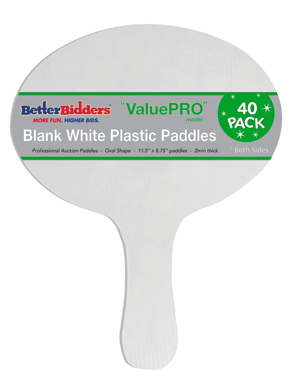 40 Pack White Plastic Paddles - 3.5mm Thick Rigid Oval Hand Fans for Crafts, Signage & Events | ValuePRO Line | DIY Projects, School Activities & Party Decorations