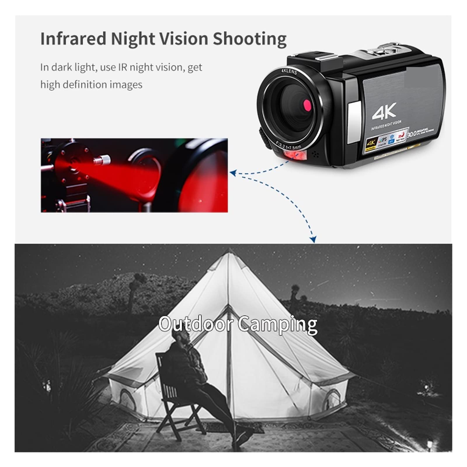 BODORME 4K Video Camera with IR Night Vision - Full HD Digital Camcorder for Vlogging, YouTube & Professional Recording (Standard Package) - Perfect for Travel, Events & Low-Light Shooting