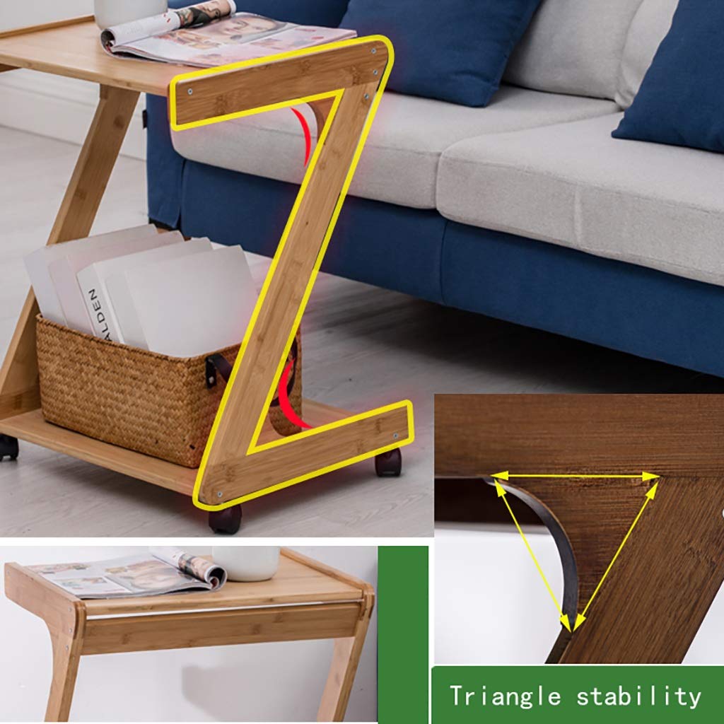Modern Z-Shaped Coffee Table with Wheels - Adjustable Mobile Side Table for Living Room, Bedroom, Balcony - 47cm Snack Table & Sofa End Table (Color B) - Perfect for Small Spaces, TV Dinners, and Bedside Use