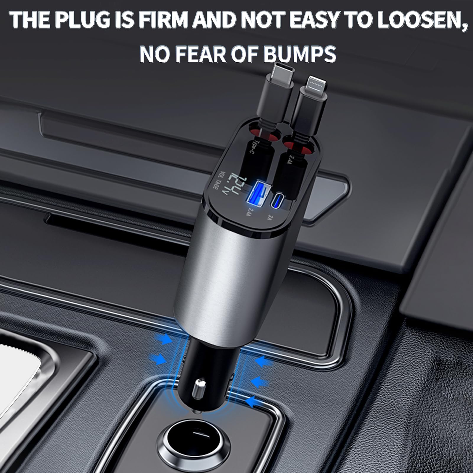 ANSCYK 60W 4-in-1 Retractable Car Charger with 2 Cables - Fast Charging for iPhone 16/15/14/13/12/11, Samsung Galaxy, Google Pixel - Perfect Car Accessory for Road Trips & Daily Commute