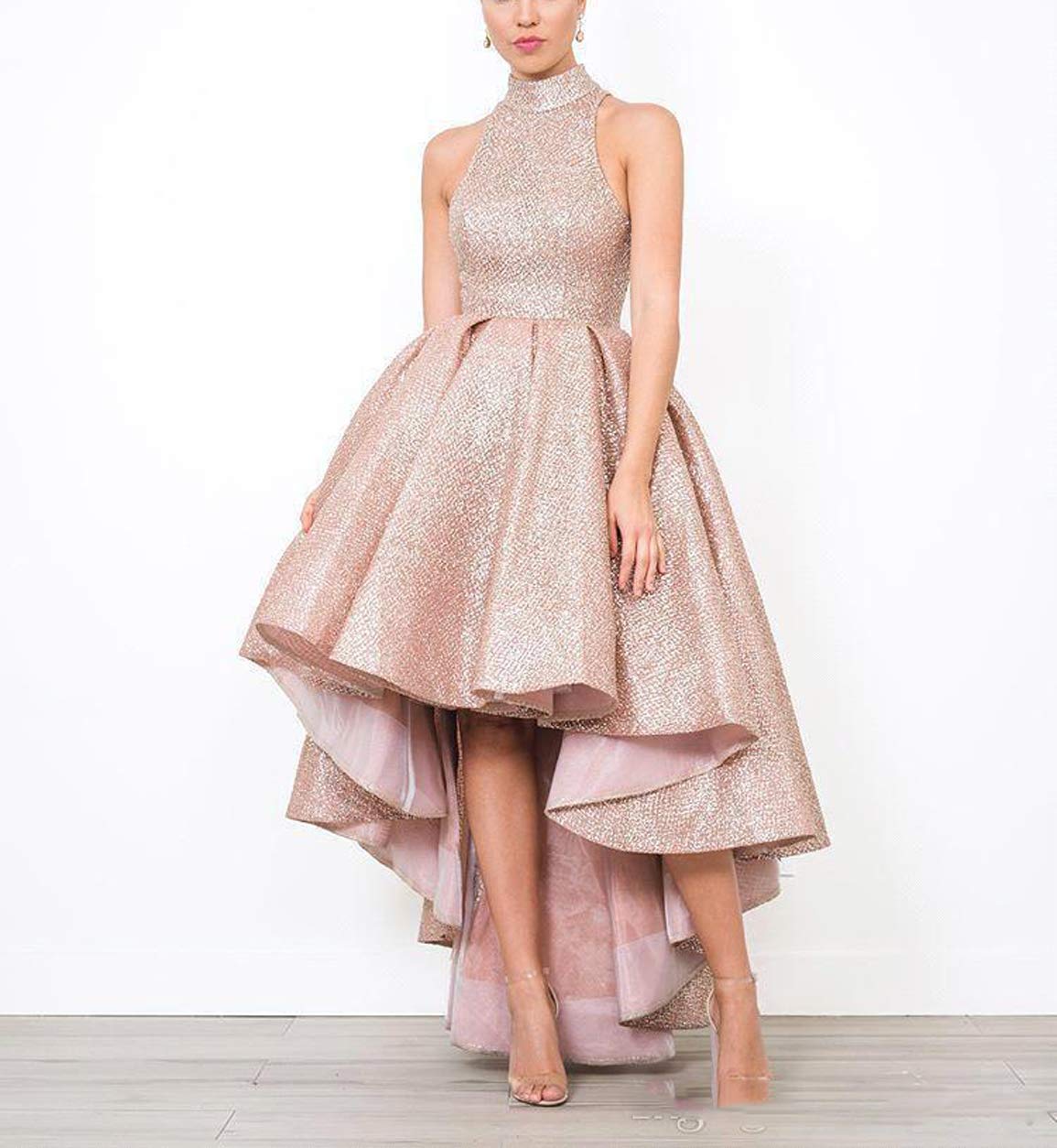 Sparkly High Low Prom Dresses with High Neck - Elegant Pageant Ball Gown for Women's Formal Evening Wear AL055 | Perfect for Homecoming, Quinceañera & Black Tie Events