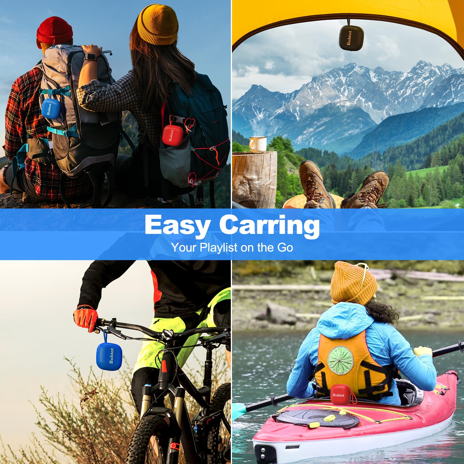 Bobtot Portable Bluetooth Speaker - IPX7 Waterproof, 16H Playtime, 10W Stereo Sound, TWS, Built-in Mic, Mini Size with Lanyard, Red - Perfect for Shower, Outdoor, and Travel
