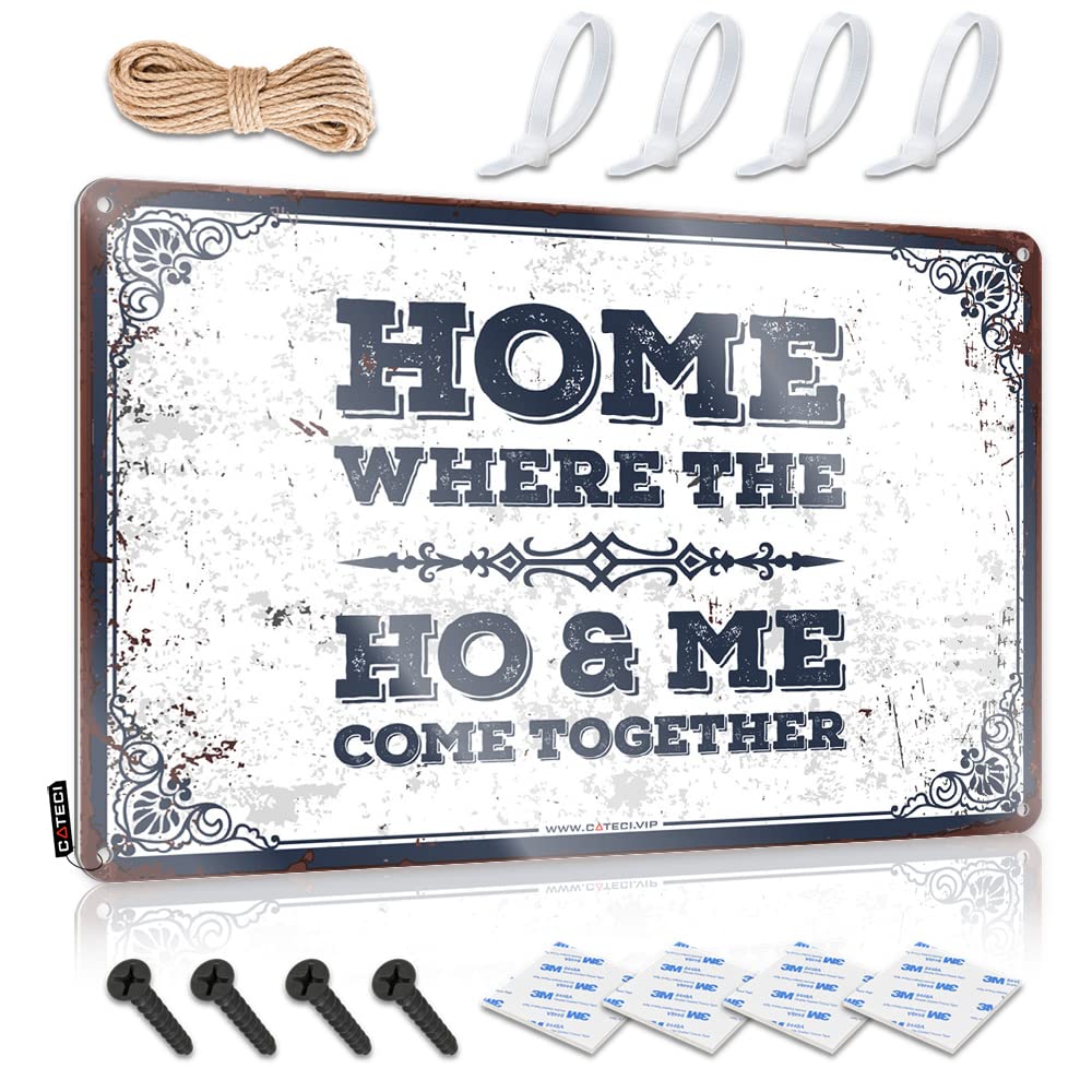 Funny Garage Bar Sign - 'Home Where The Ho & Me Come Together' - Emo & Indie Room Decor (30x40cm) - Perfect for Man Cave, Basement, or Pub Wall Art