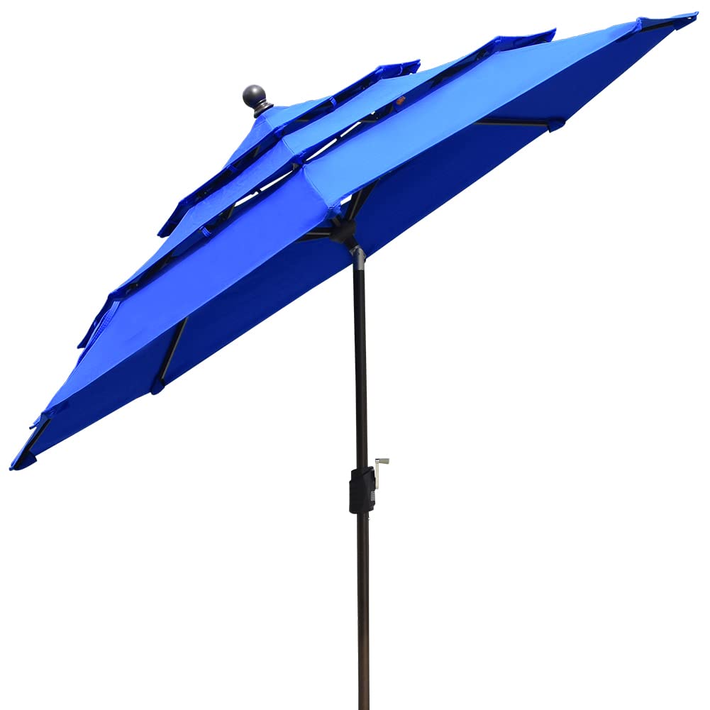 EliteShade USA 10-Year Fade-Resistant 9Ft 3-Tier Patio Umbrella with Ventilation - Royal Blue Outdoor Market Umbrella for Dining Tables, Poolside, and Beach Use