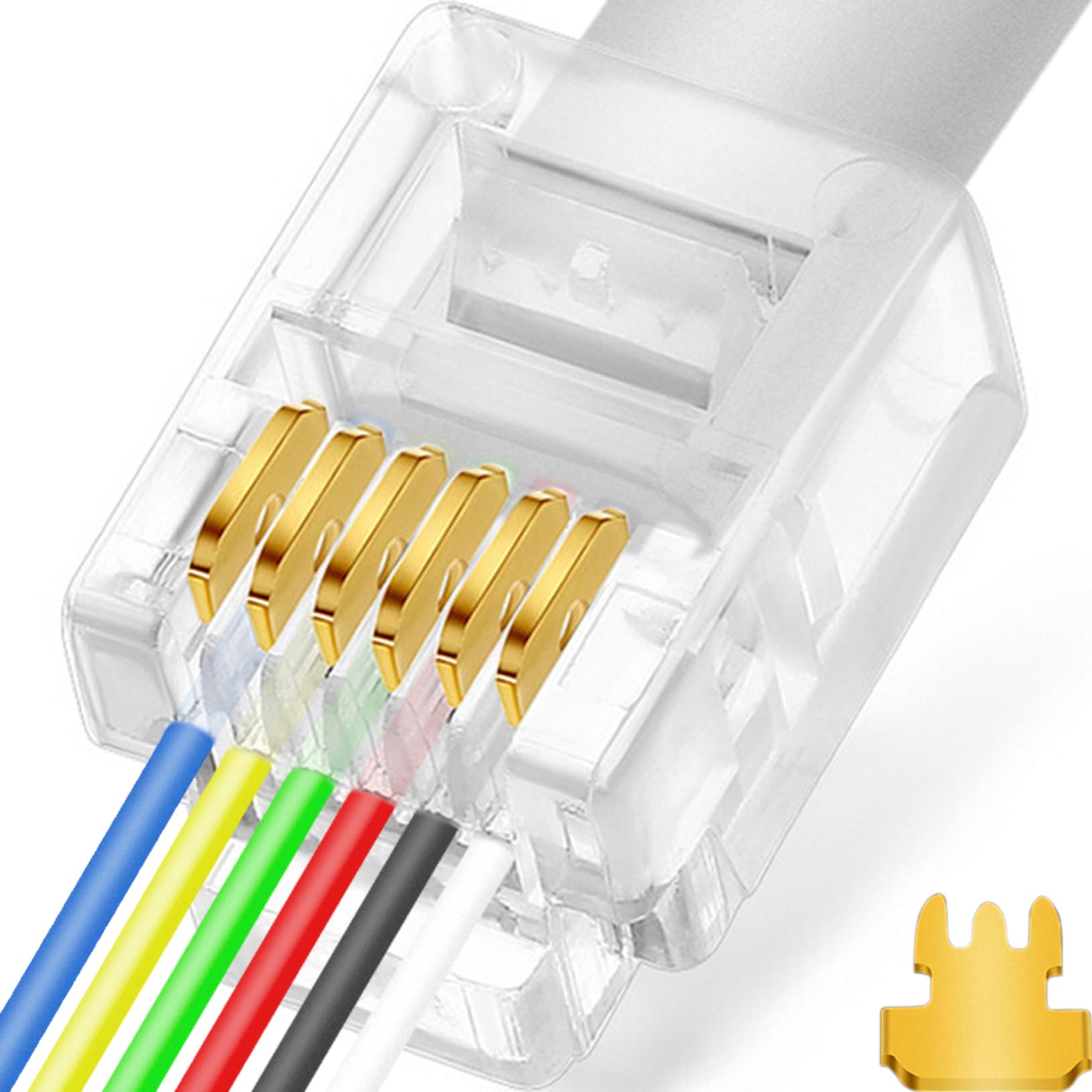 20 Pack RJ11/RJ12 Pass Through Connectors - 6P6C Telephone Modular Plugs for Phone Line Cords - 3 Prong Type - Ideal for Home/Office Phone Wiring & Network Installations