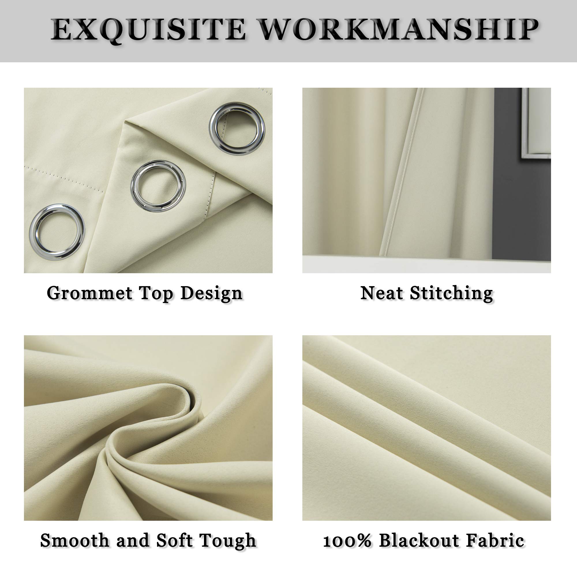DECOVSUN Blackout Curtains for Living Room & Nursery - Beige Thermal Insulated Grommet Top Window Drapes (42x54 Inches, 2 Panels) - Perfect for Baby Rooms, Home Theaters & Light-Sensitive Sleepers