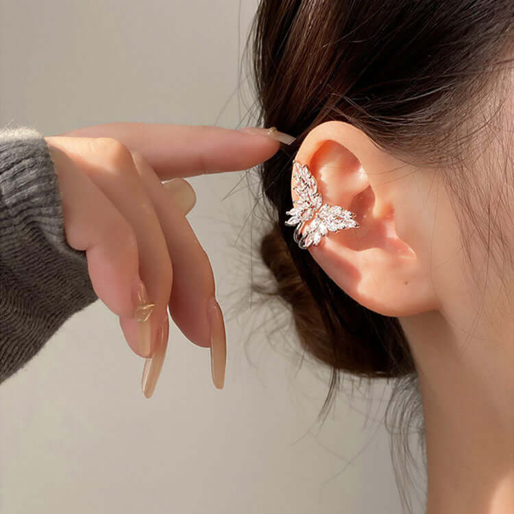 Sparkly No-Piercing Butterfly Ear Cuff Angel Wings Stud - Hypoallergenic Fashion Jewelry for Women & Teens | Perfect for Parties, Weddings & Everyday Wear (Style A8321)