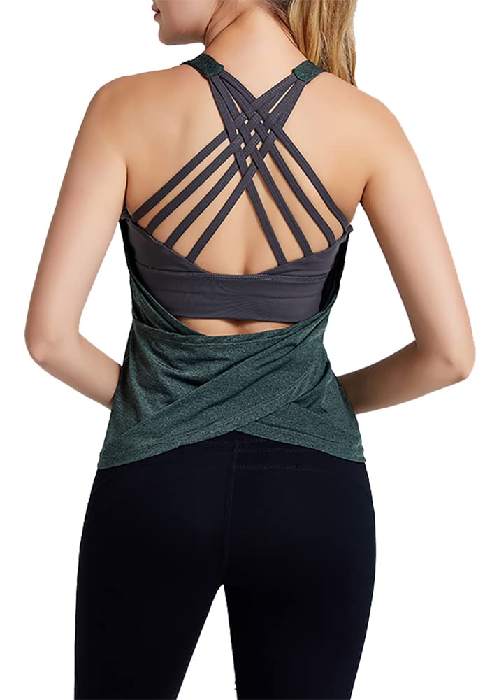 GRAJTCIN Women's Workout Yoga Tops with Built-in Bra - Breathable Muscle Tank Tops for Yoga, Gym & Running | Activewear for Fitness & Training