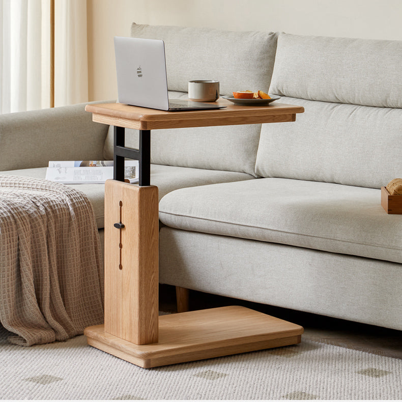 Solid Oak Wood Liftable Foldable Side Table - Adjustable Height for Living Room, Bedroom, or Office Use